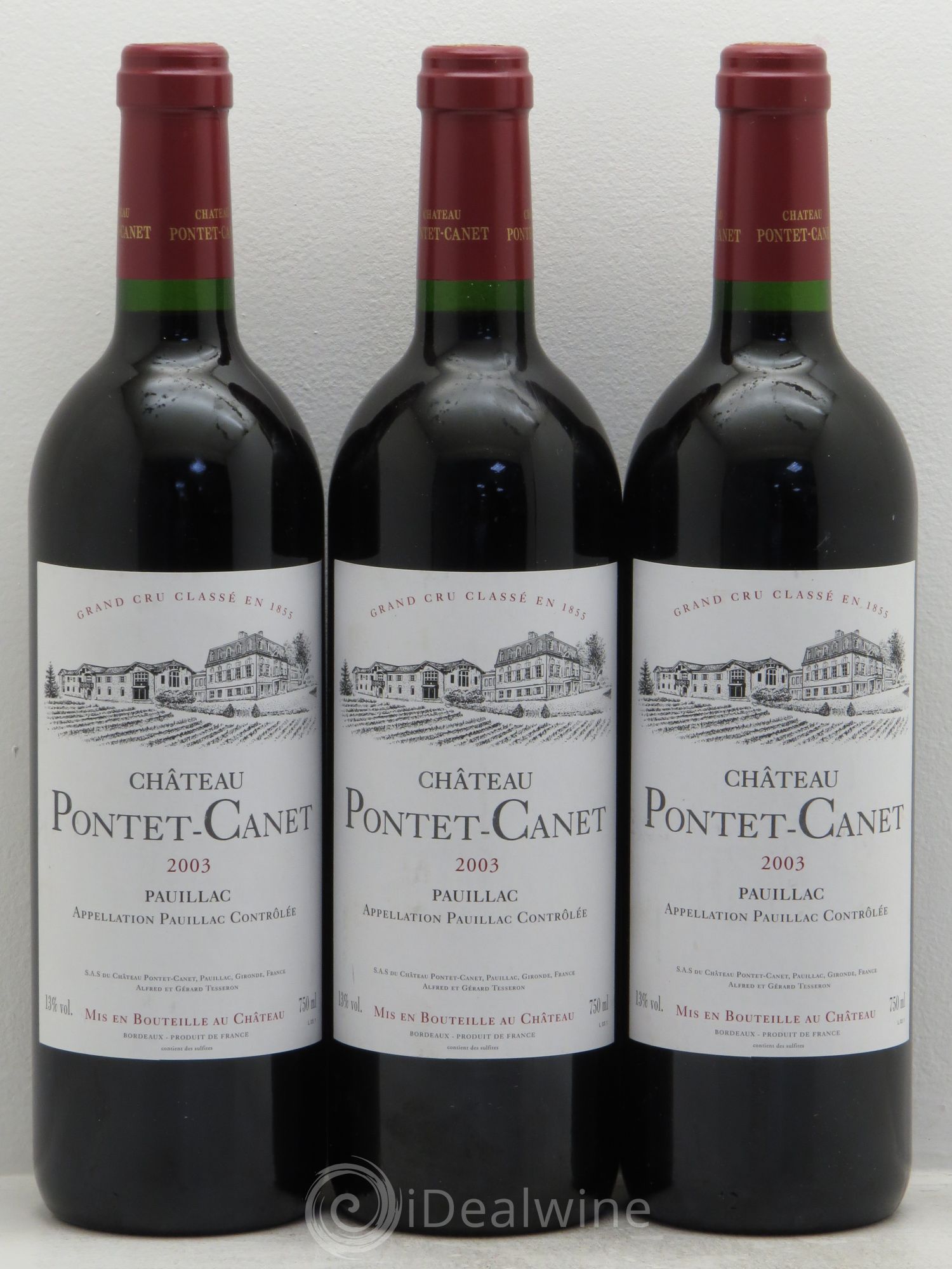 Château Pontet Canet 5ème Grand Cru Classé 2003 - Lot de 3 bouteilles - 0