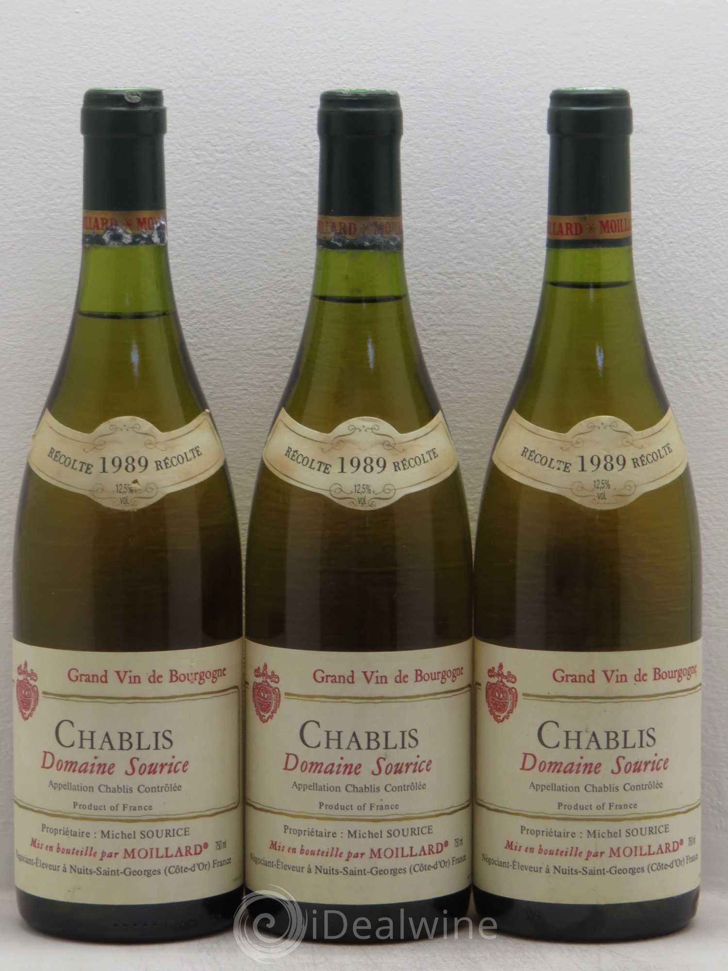 Chablis 1er Cru Domaine Sourice Moillard 1989 - Posten von 3 Flaschen - 0