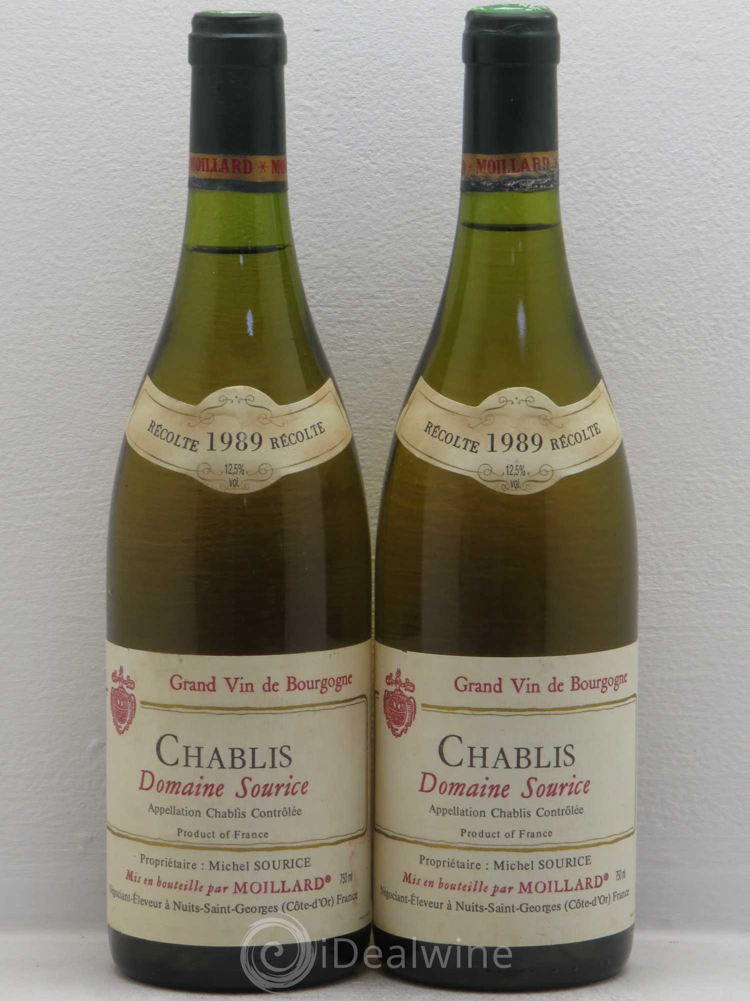 Chablis 1er Cru Domaine Sourice Moillard 1989 - Posten von 2 Flaschen - 0