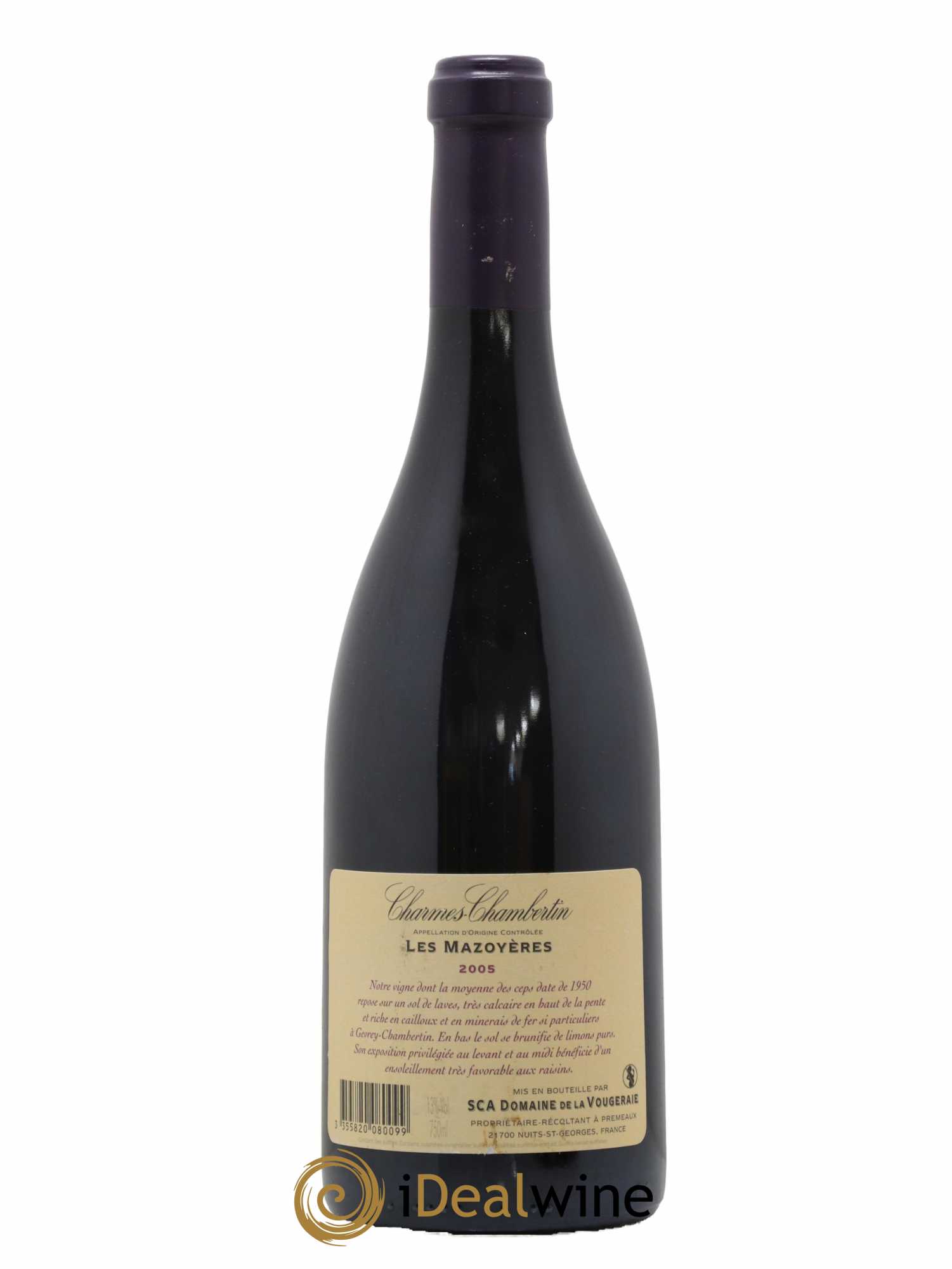 Charmes-Chambertin Grand Cru Les Mazoyères La Vougeraie 2005 - Lot de 1 bouteille - 1
