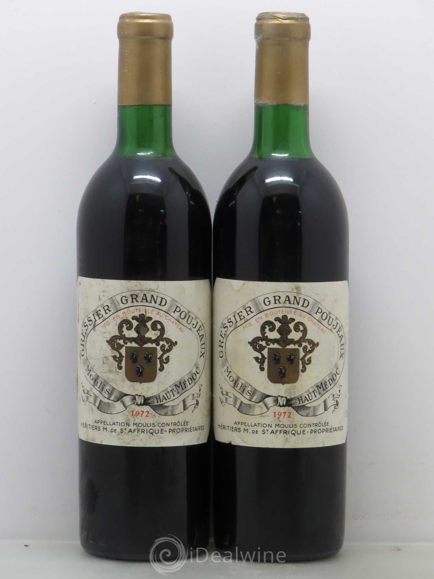 Château Gressier Grand Poujeaux Cru Bourgeois 1972 - Lot de 2 bouteilles - 0