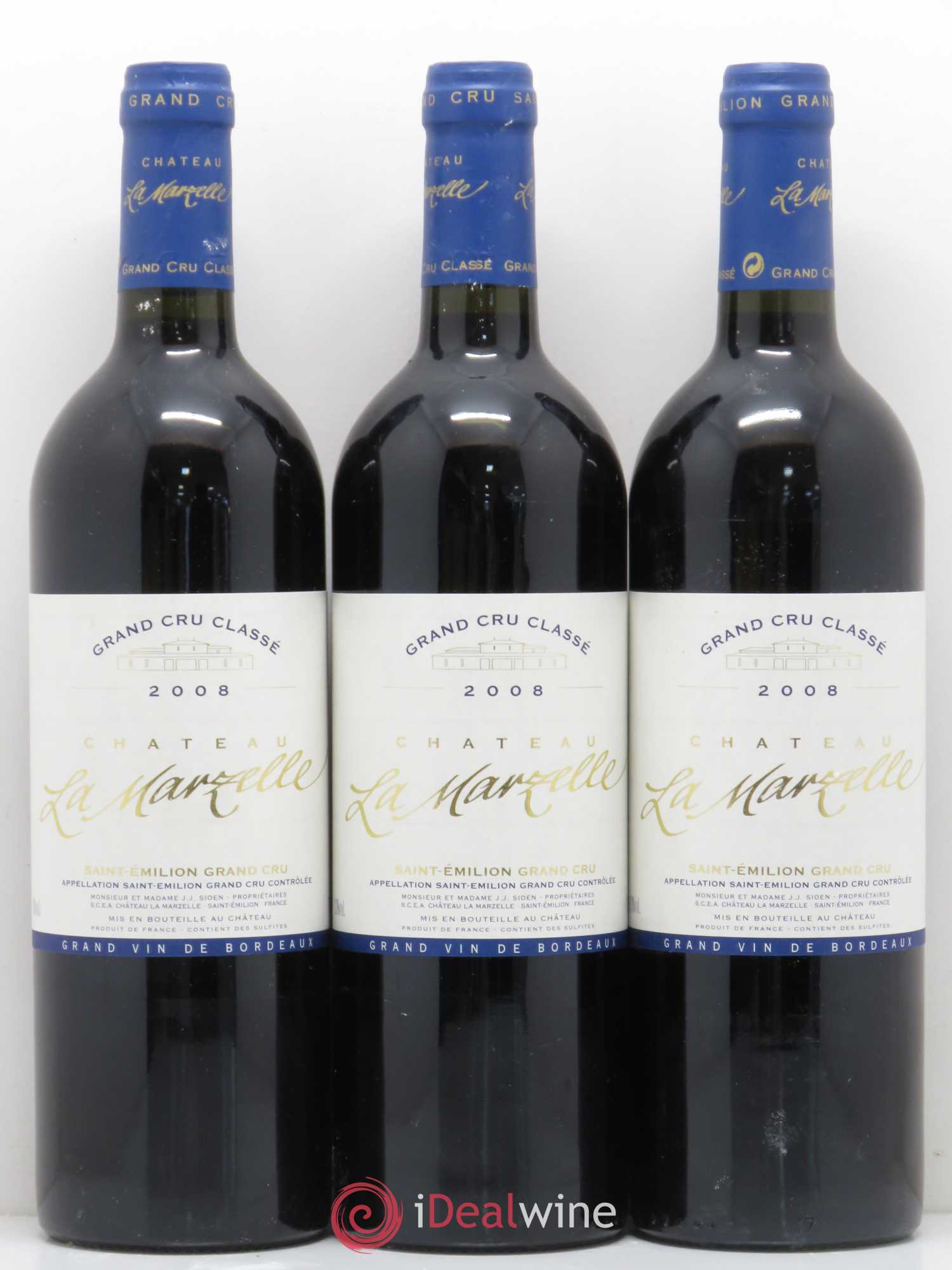 Château La Marzelle Grand Cru Classé (sans prix de réserve) 2008 - Lot de 3 bouteilles - 0