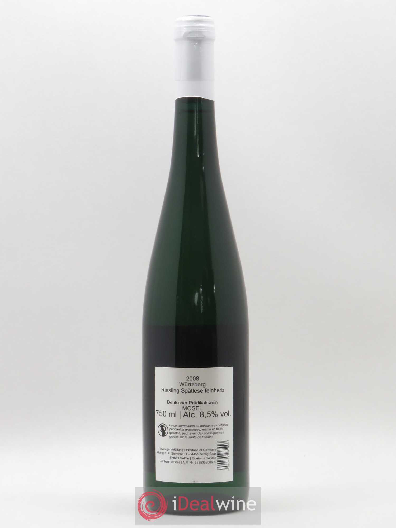 Allemagne Mosel-Saar Würtzberg Riesling Spatlese Feinherb Dr. Siemens 2008 - Posten von 1 Flasche - 1
