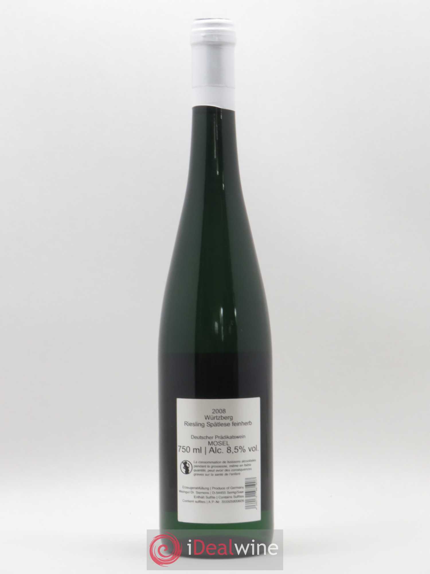 Allemagne Mosel-Saar Würtzberg Riesling Spatlese Feinherb Dr. Siemens 2008 - Posten von 1 Flasche - 1
