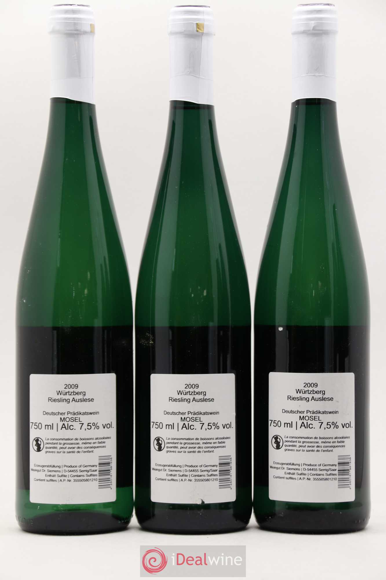 Allemagne Mosel-Saar Dr Siemens Riesling Auslese Wurtzberg 2009 - Posten von 6 Flaschen - 2
