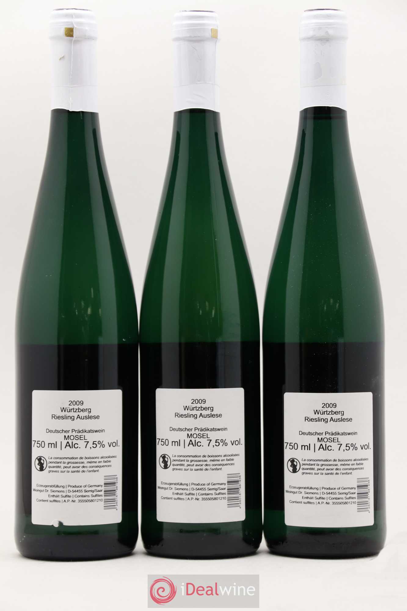 Allemagne Mosel-Saar Dr Siemens Riesling Auslese Wurtzberg 2009 - Posten von 3 Flaschen - 1