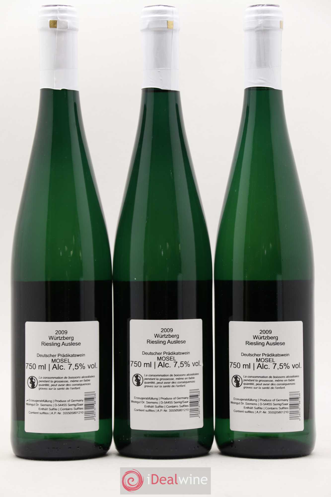 Allemagne Mosel-Saar Dr Siemens Riesling Auslese Wurtzberg 2009 - Posten von 3 Flaschen - 1