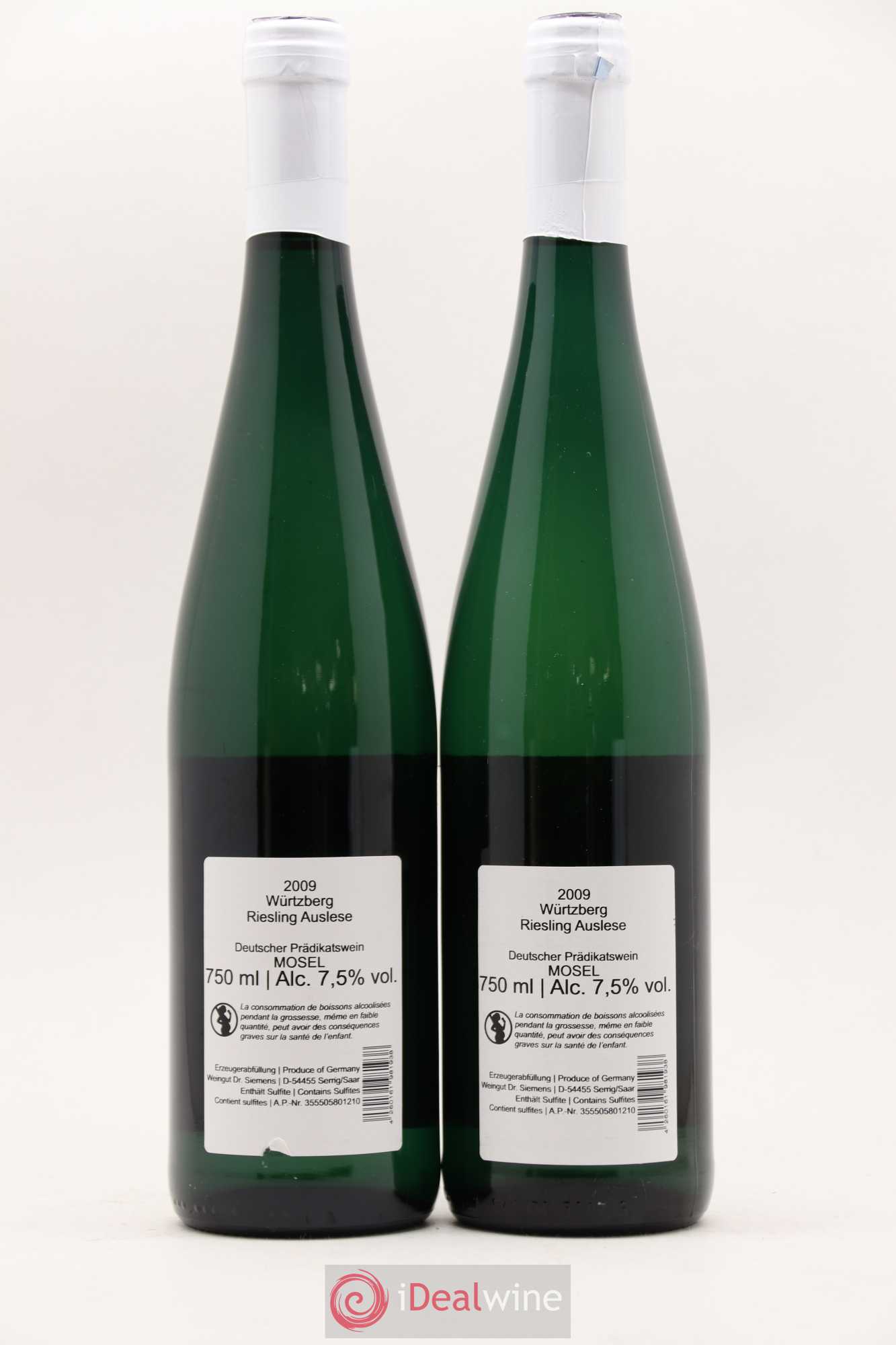 Allemagne Mosel-Saar Dr Siemens Riesling Auslese Wurtzberg 2009 - Posten von 2 Flaschen - 1