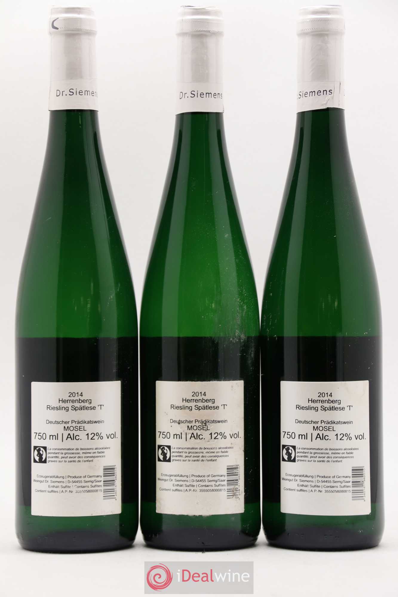 Allemagne Mosel-Saar Dr Siemens Riesling Spatlese T Herrenberg 2014 - Posten von 3 Flaschen - 1