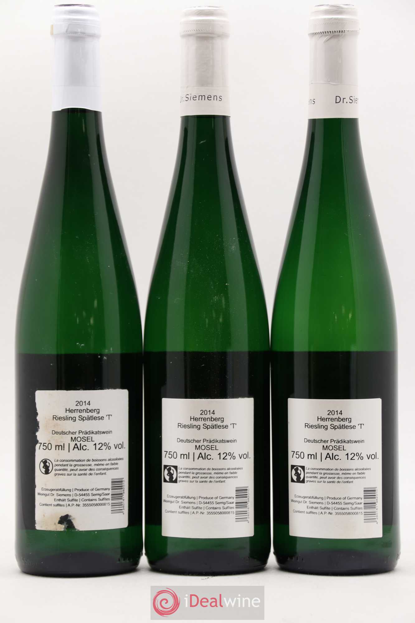 Allemagne Mosel-Saar Dr Siemens Riesling Spatlese T Herrenberg 2014 - Lot de 3 bouteilles - 1