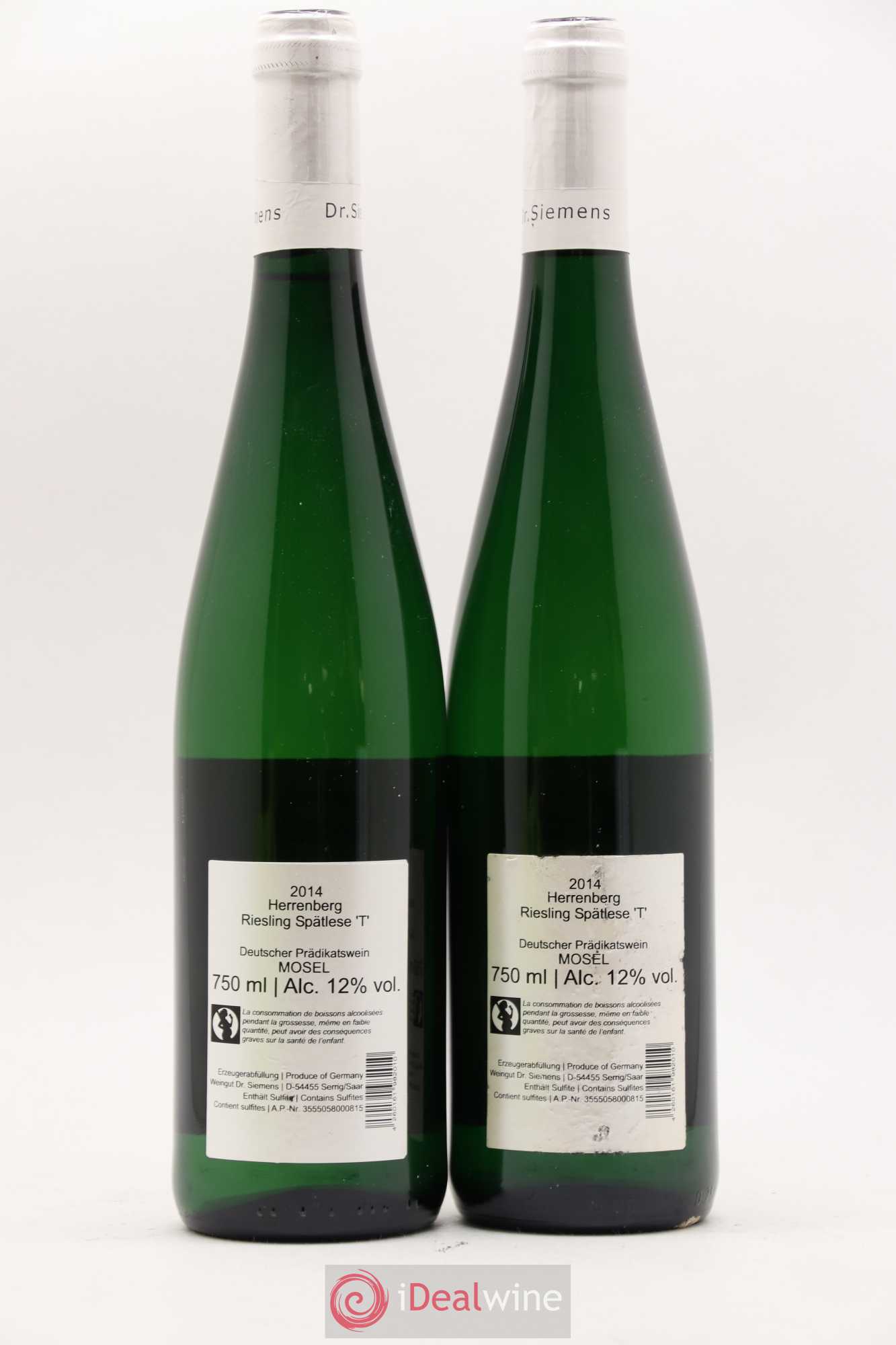 Allemagne Mosel-Saar Dr Siemens Riesling Spatlese T Herrenberg 2014 - Posten von 2 Flaschen - 1