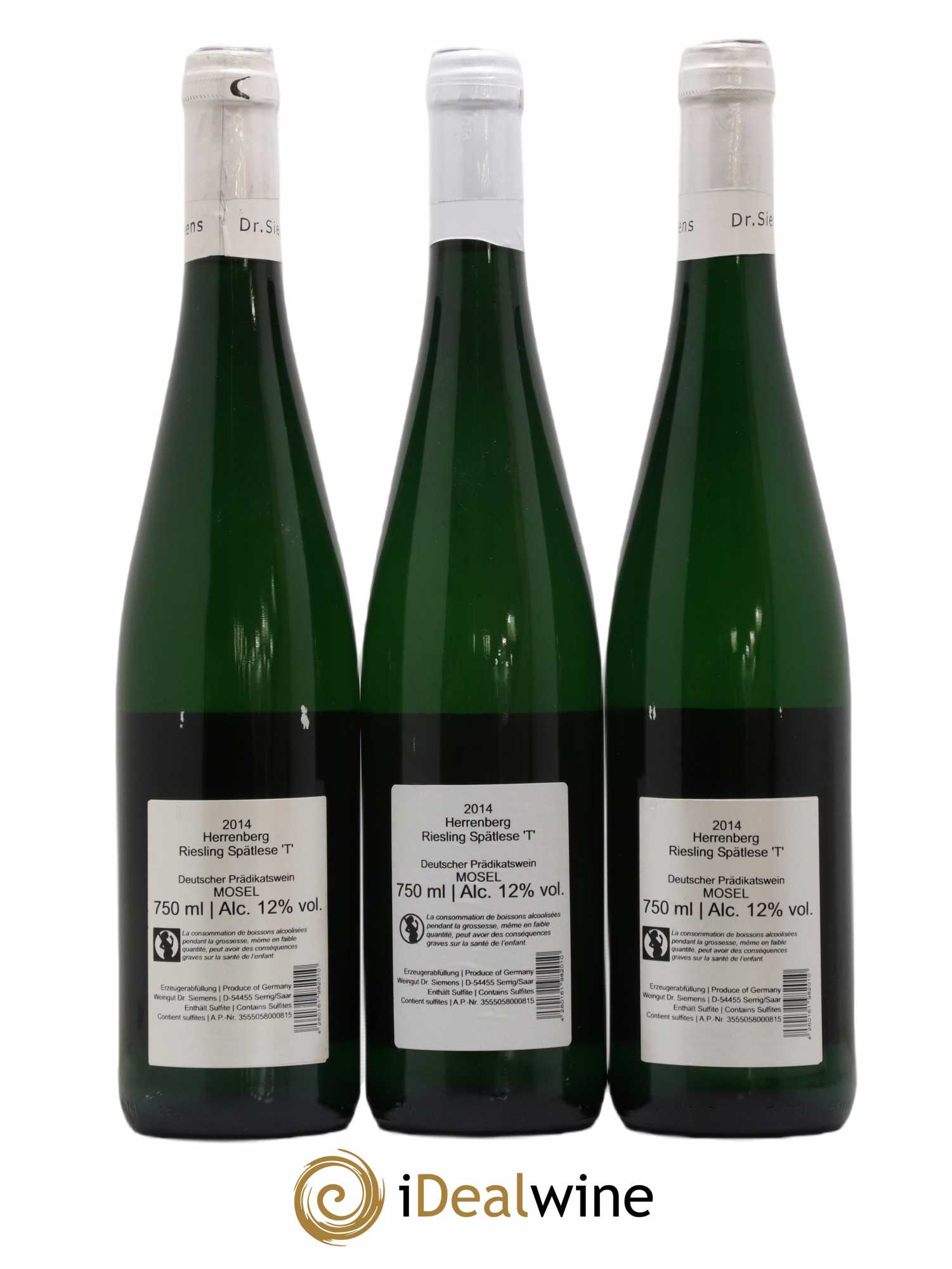 Allemagne Mosel-Saar Riesling Herrenberg Spatlese T Dr Siemens 2014 - Lot de 3 bouteilles - 1