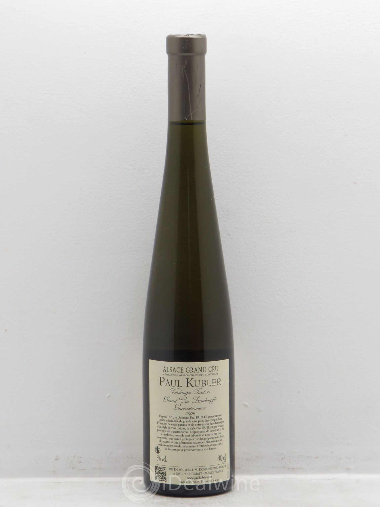 Gewurztraminer Grand Cru Zinnkoepflé Vendanges Tardives Paul Kubler (50cl) 2009 - Lot de 1 bouteille - 1