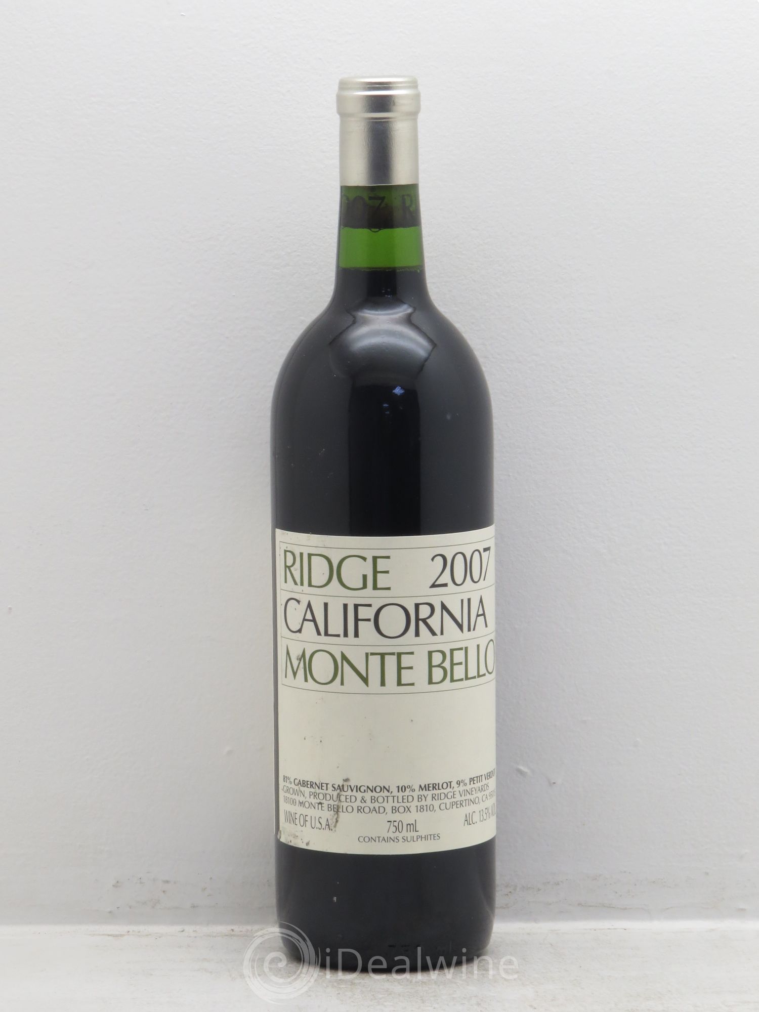 Santa Cruz Mountains Monte Bello Ridge Vineyards 2007 - Lot de 1 bouteille - 0