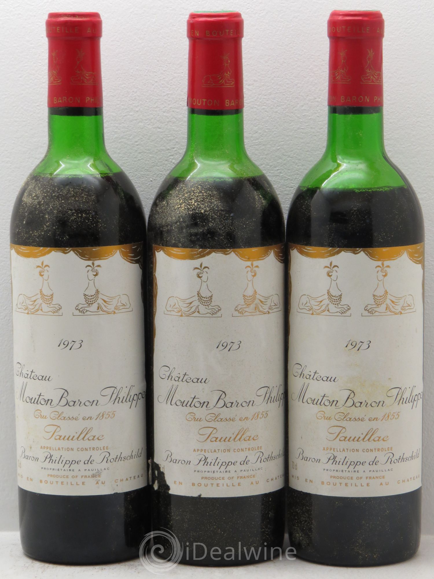 Château d' Armailhac - Mouton Baron(ne) Philippe 5ème Grand Cru Classé 1973 - Lot de 3 bouteilles - 0