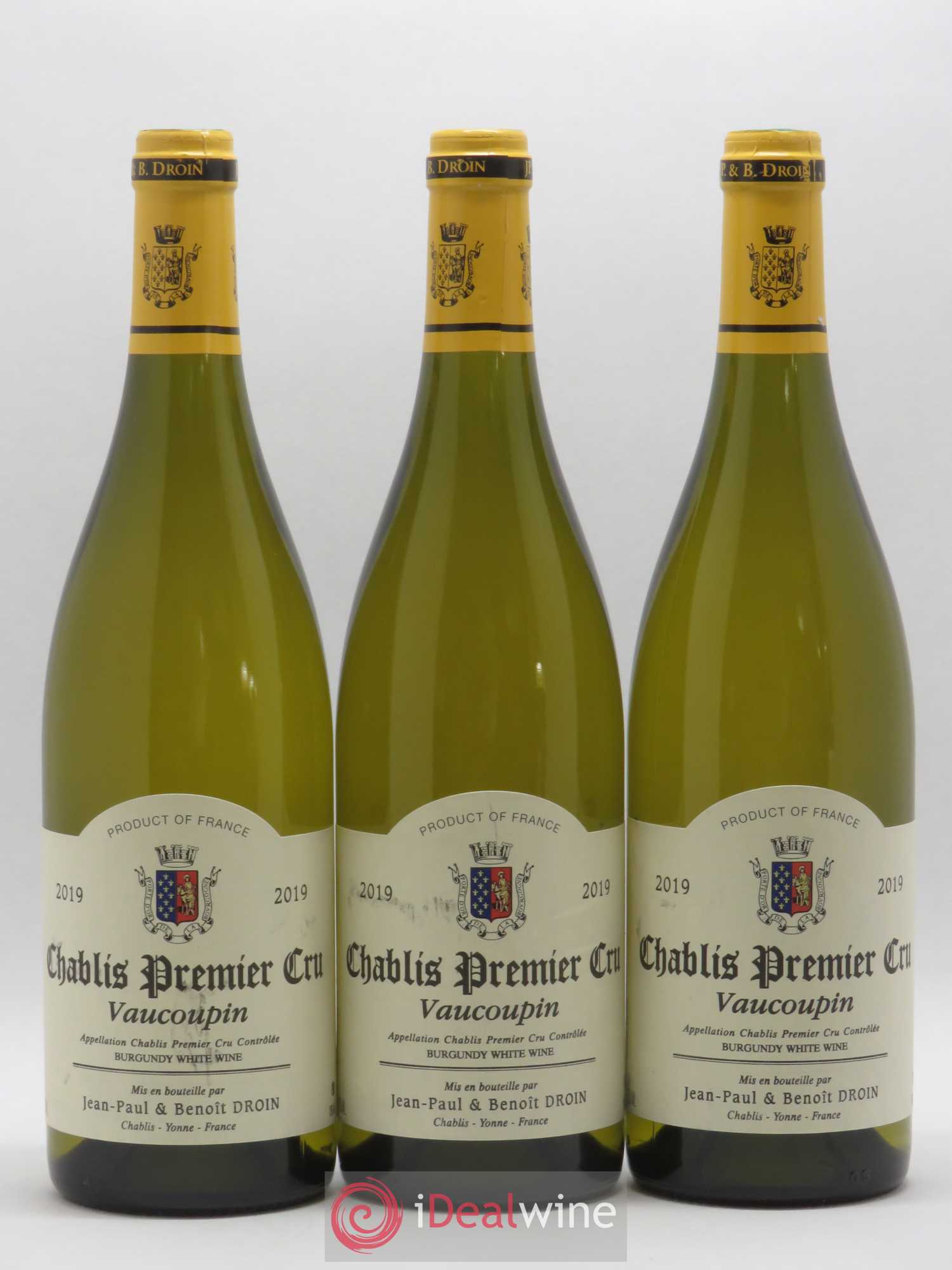Chablis 1er Cru Vaucoupin Domaine Droin (sans prix de réserve) 2019 - Posten von 3 Flaschen - 0