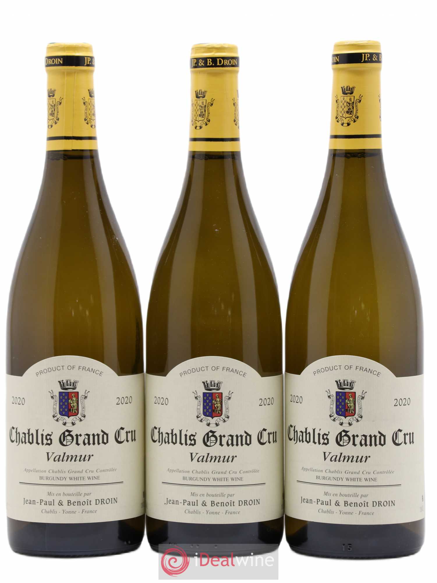 Chablis Grand Cru Valmur Jean-Paul & Benoît Droin (Domaine) (sans prix de réserve) 2020 - Lot de 3 bouteilles - 0