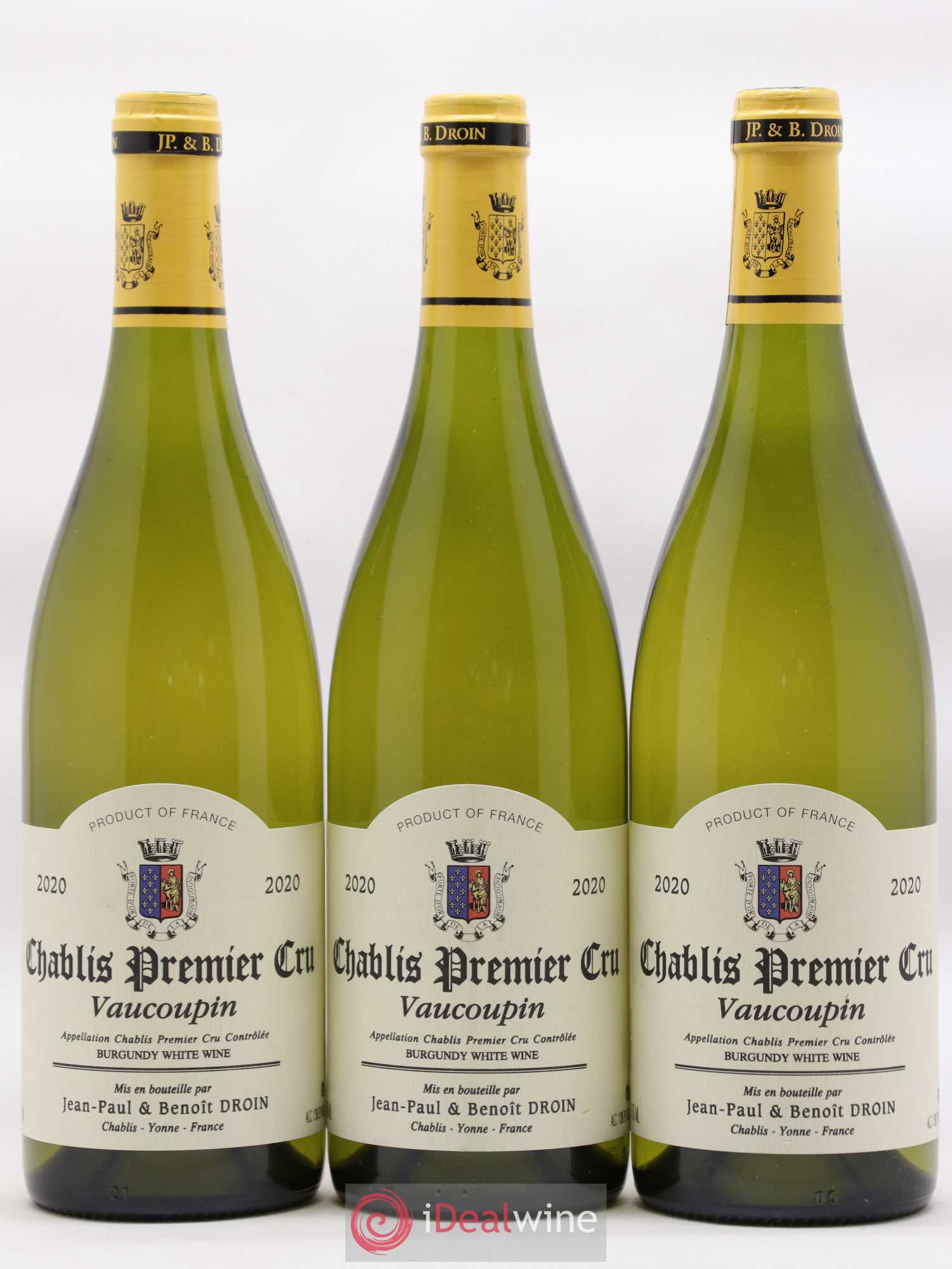 Chablis 1er Cru Vaucoupin Domaine Droin (sans prix de réserve) 2020 - Posten von 3 Flaschen - 0