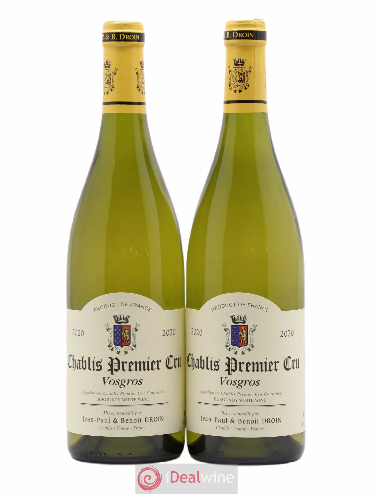 Chablis 1er Cru Vosgros Jean-Paul & Benoît Droin (Domaine) (sans prix de réserve) 2020 - Lot de 2 bouteilles - 0
