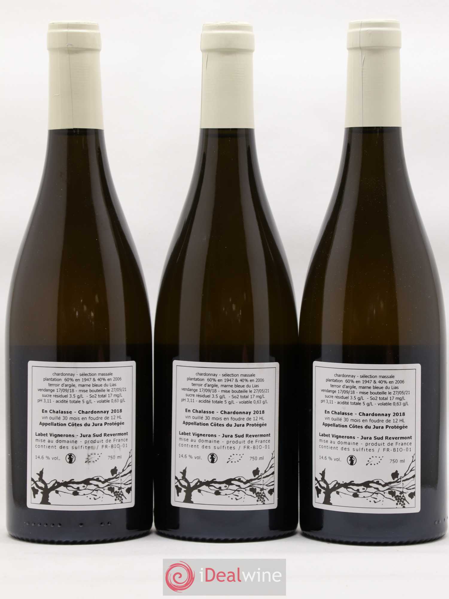 Côtes du Jura Chardonnay En Chalasse Romain - Julien - Charline Labet (sans prix de réserve) 2018 - Lot de 3 bouteilles - 1