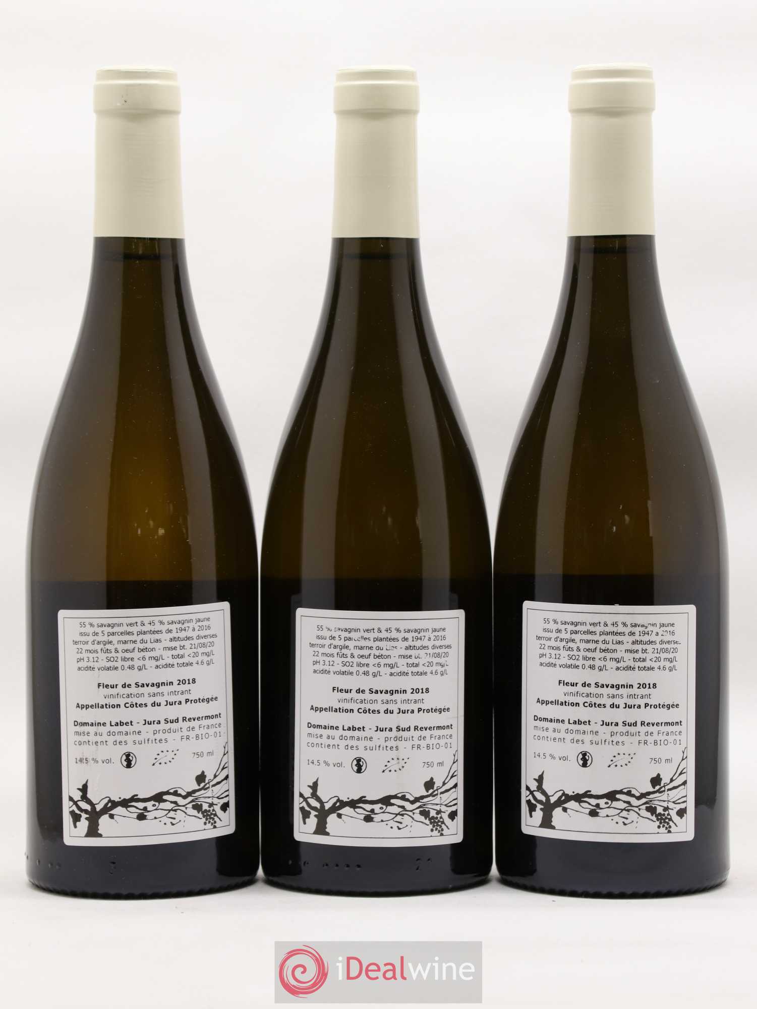 Côtes du Jura Fleur de Savagnin Romain - Julien  - Charline Labet  (sans prix de réserve) 2018 - Lot de 3 bouteilles - 1