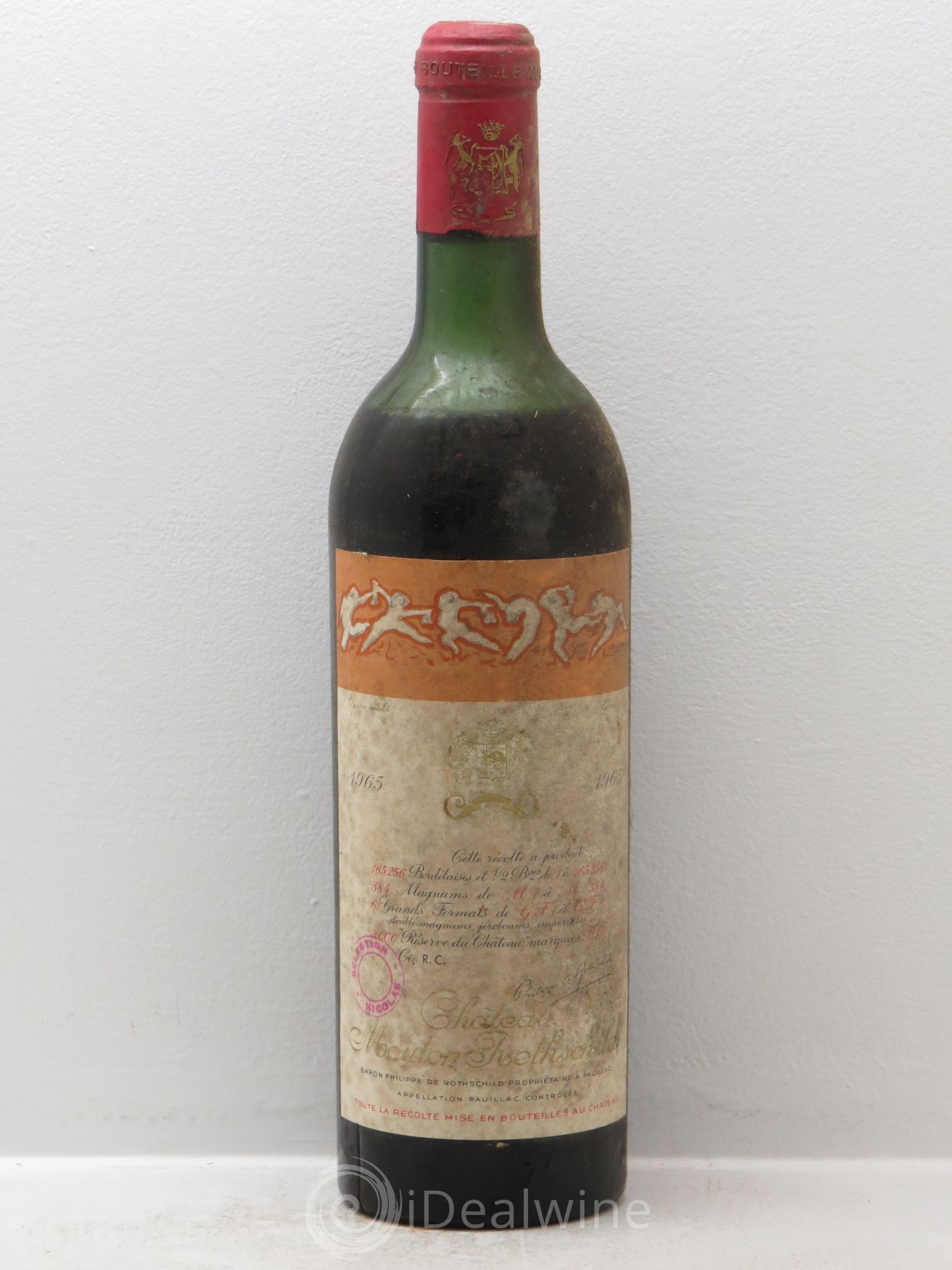 Château Mouton Rothschild 1er Grand Cru Classé T.Nicolas 1965 - Lot de 1 bouteille - 0