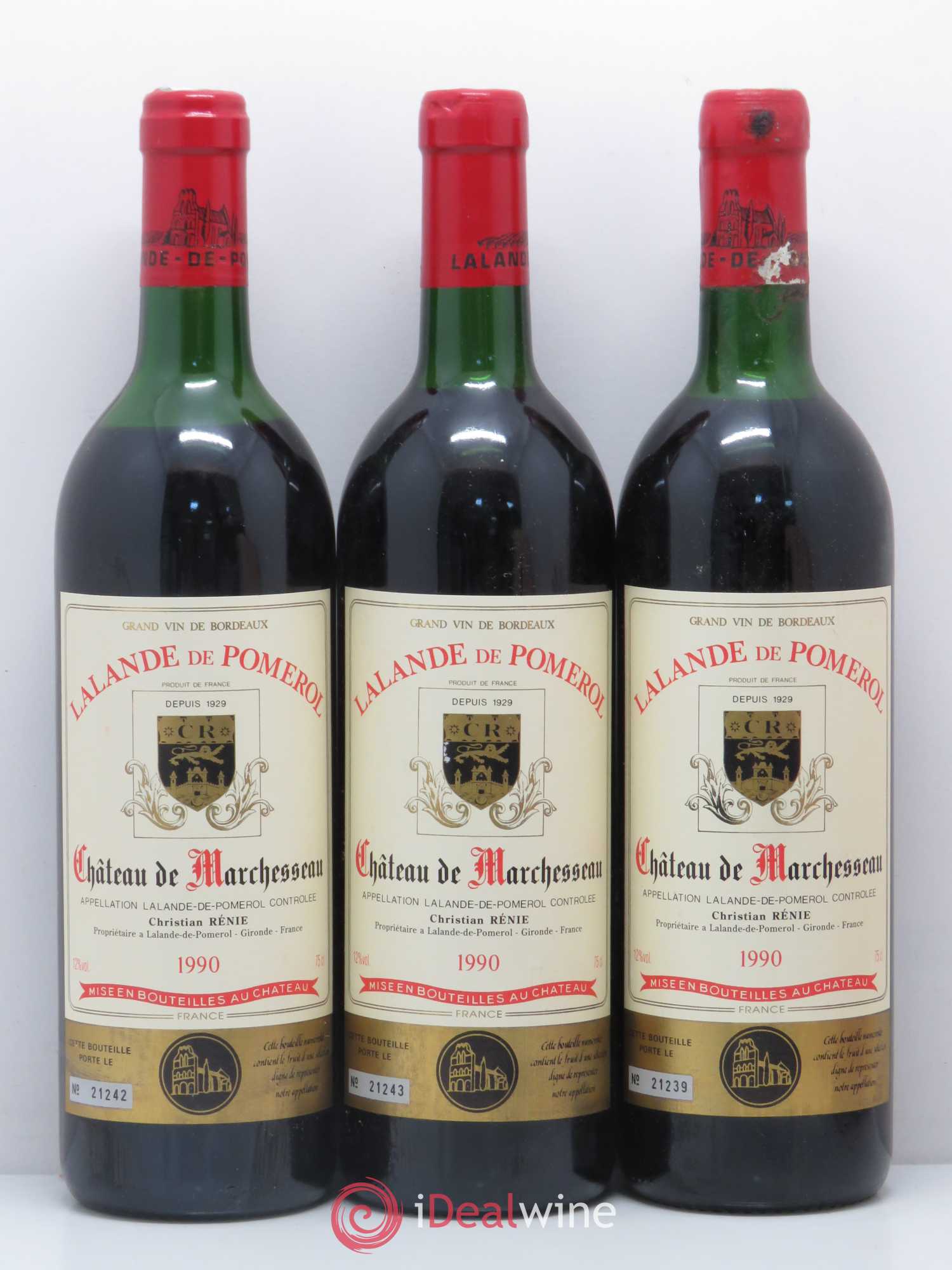 Bordeaux Lalande-de-Pomerol Château De Marchesseau (sans prix de réserve) 1990 - Lot de 3 bouteilles - 0