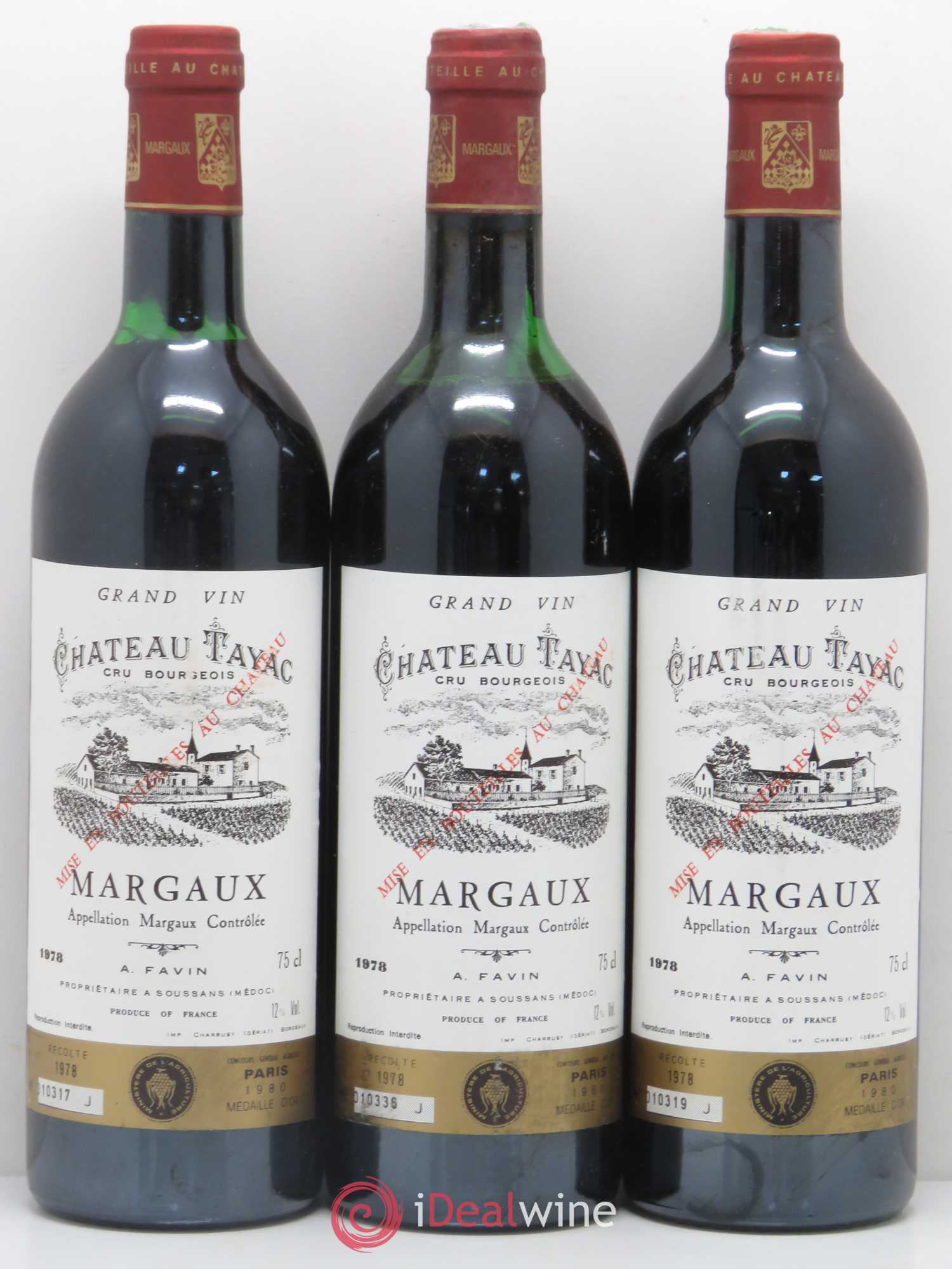 Château Tayac Cru Bourgeois 1978 - Lot de 3 bouteilles - 0