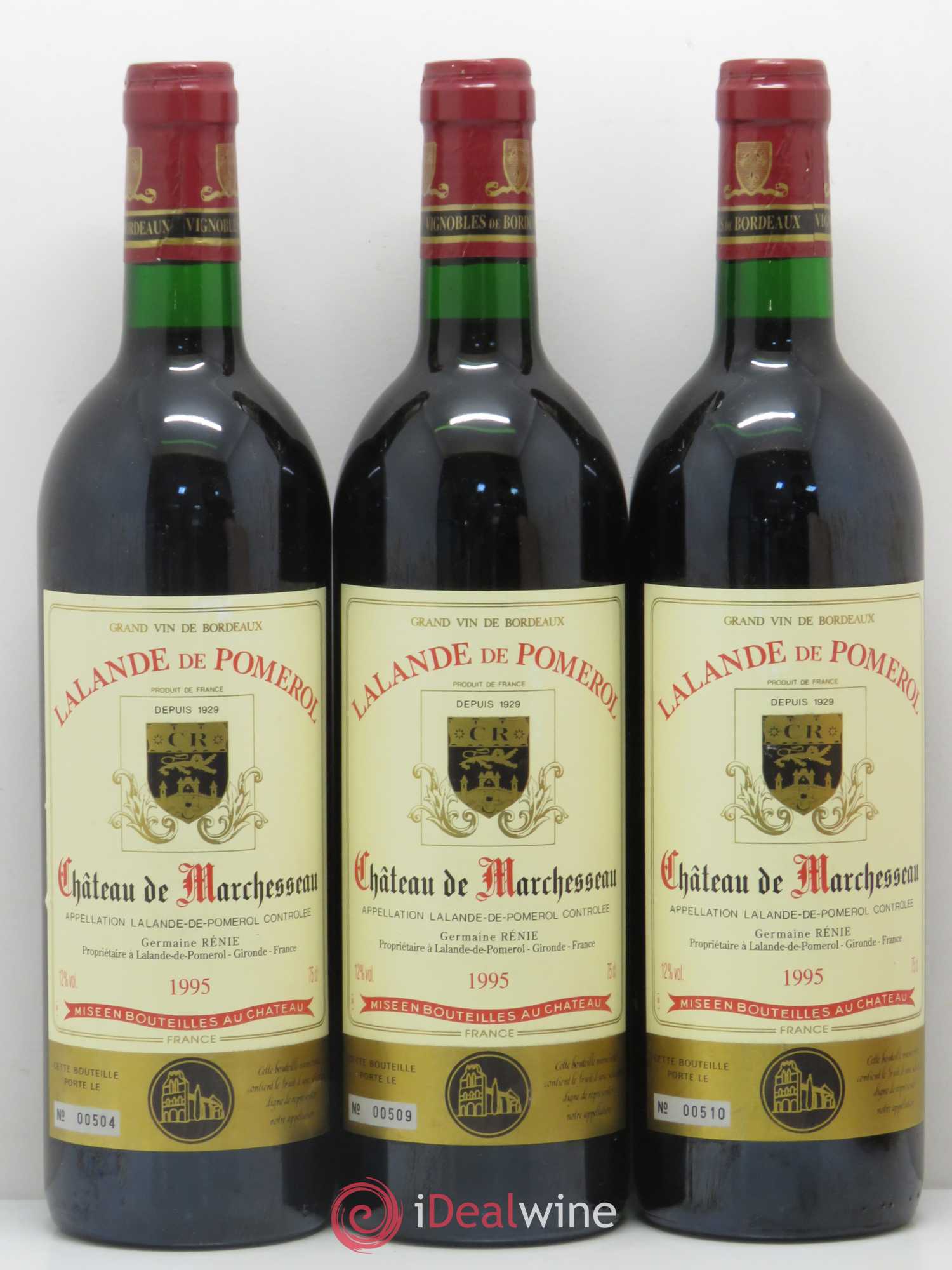 Bordeaux Lalande-de-Pomerol Château De Marchesseau 1995 - Posten von 3 Flaschen - 0