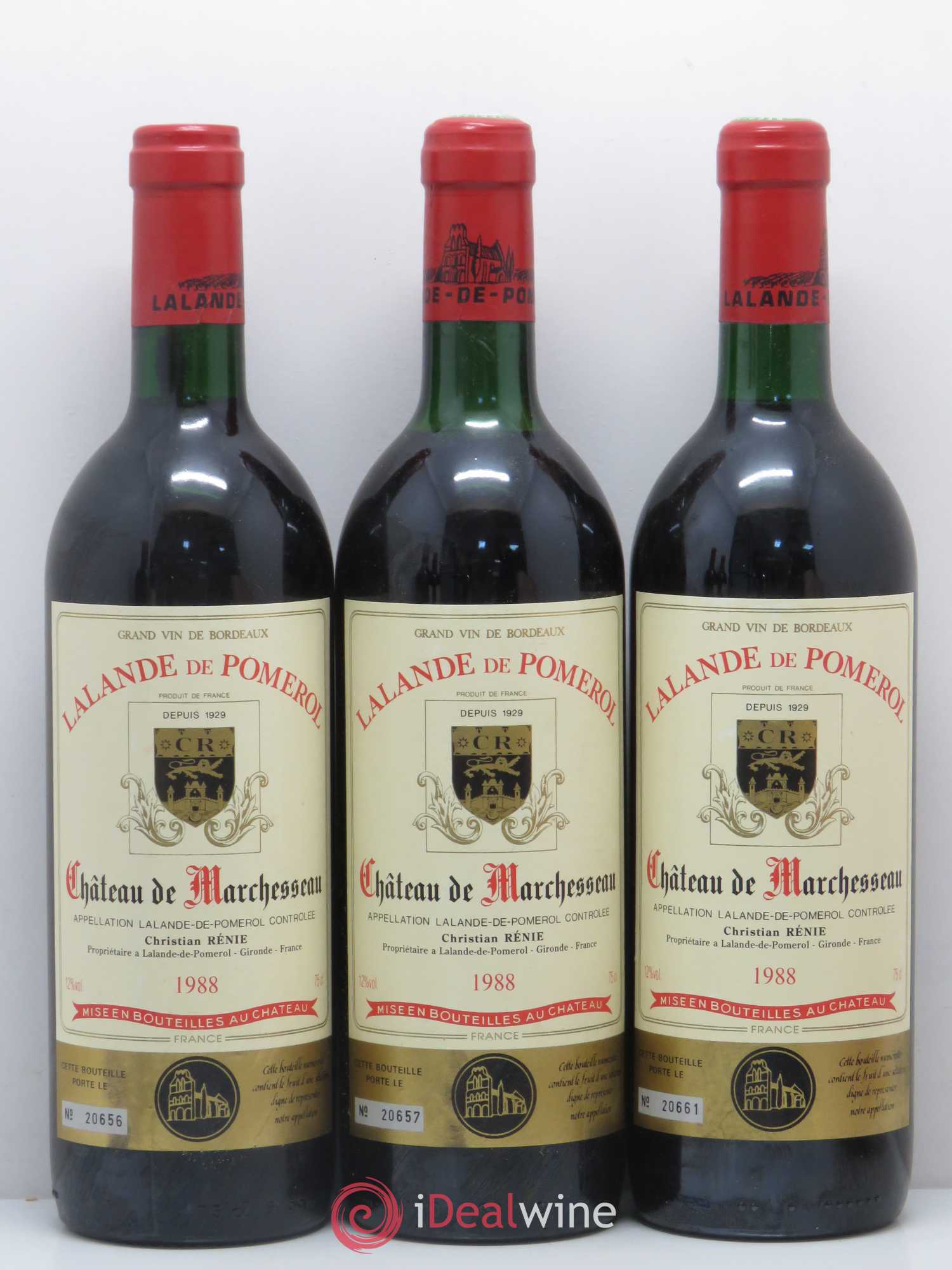 Bordeaux Lalande-de-Pomerol Château De Marchesseau 1988 - Posten von 5 Flaschen - 1