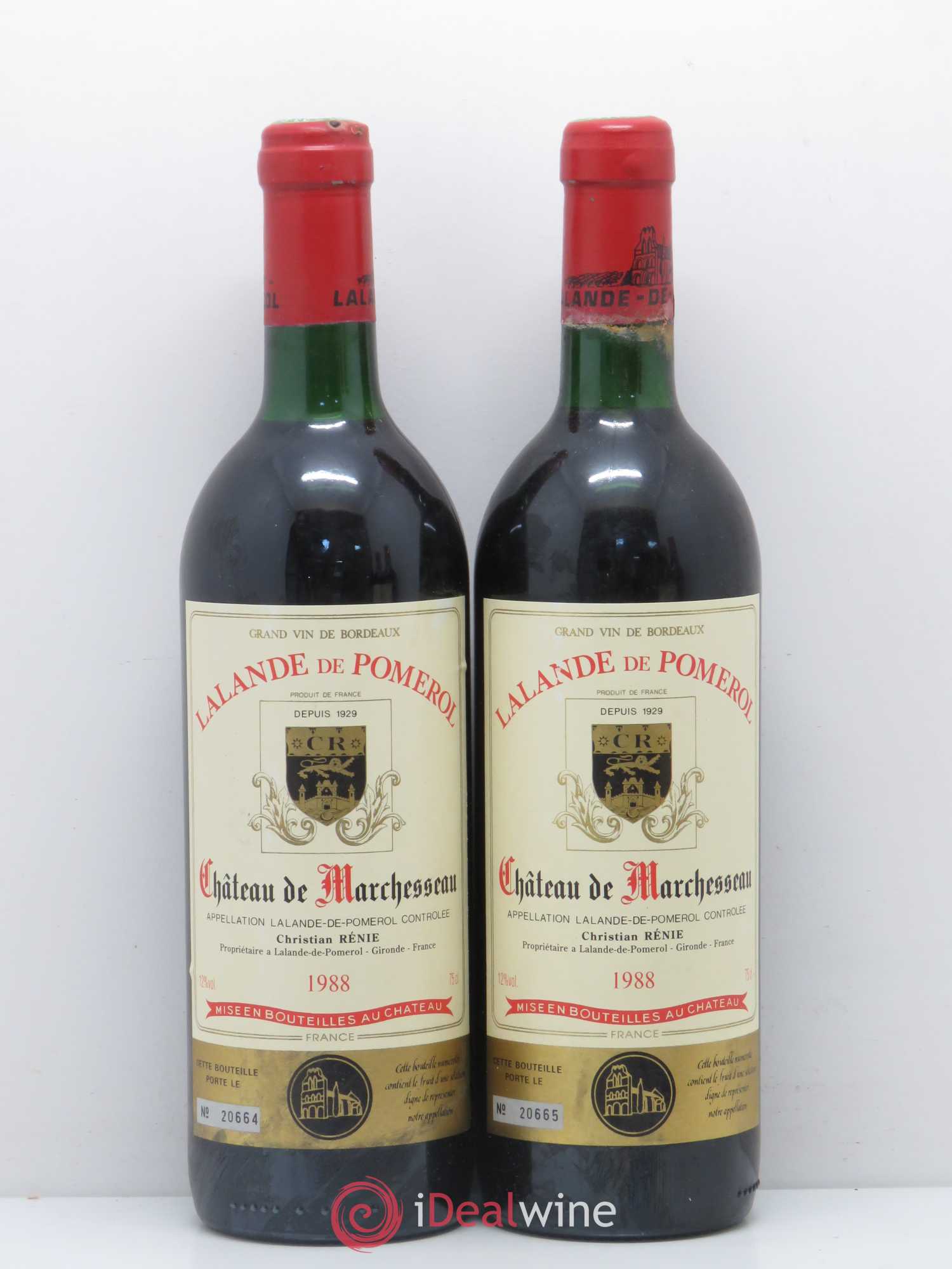 Bordeaux Lalande-de-Pomerol Château De Marchesseau 1988 - Posten von 5 Flaschen - 2