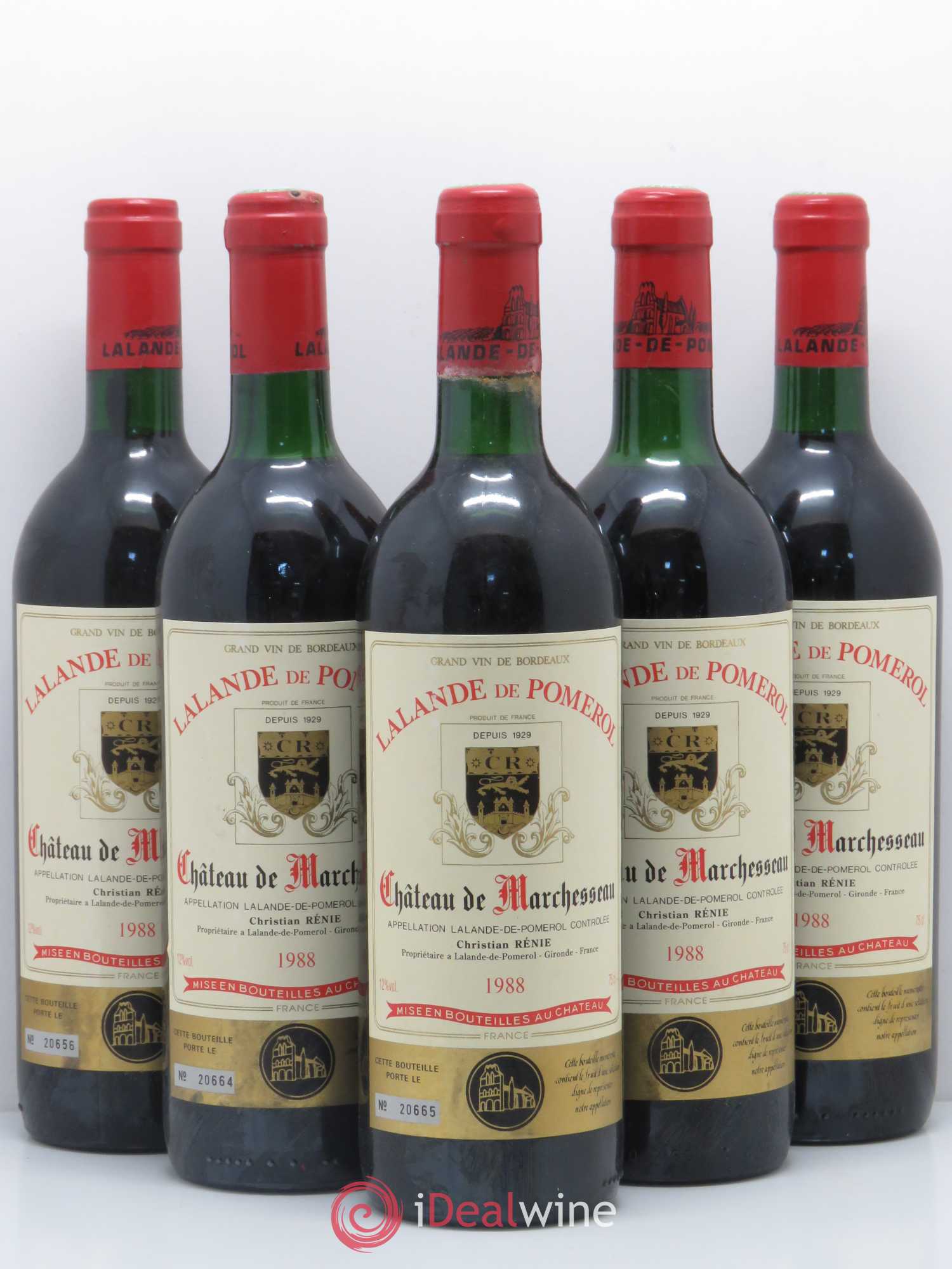 Bordeaux Lalande-de-Pomerol Château De Marchesseau 1988 - Posten von 5 Flaschen - 0