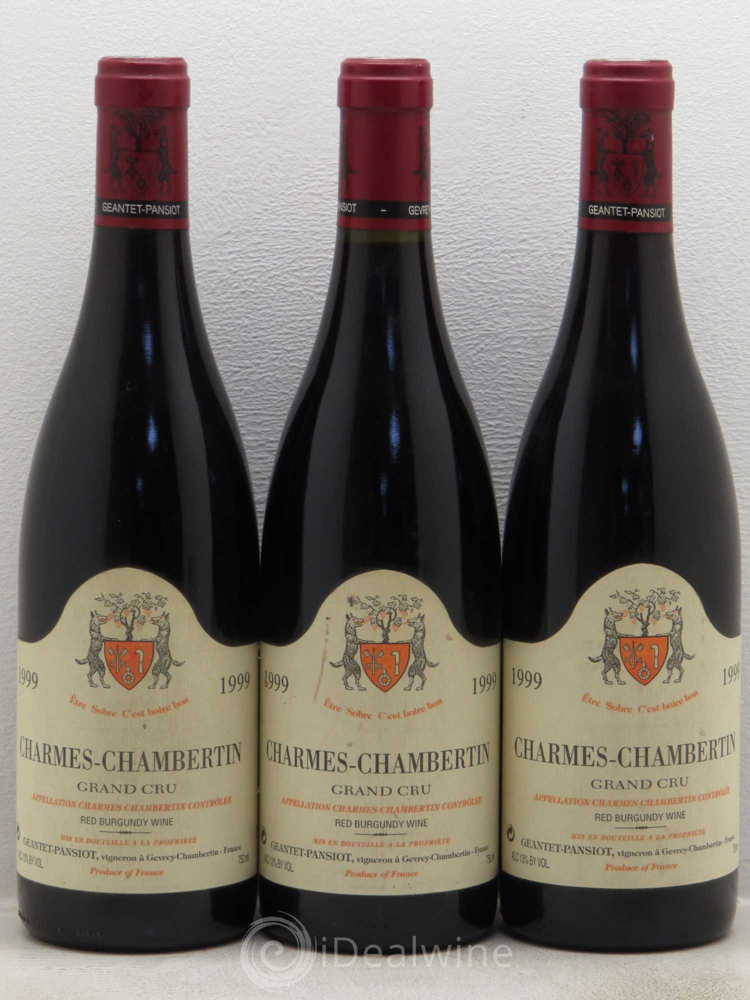 Charmes-Chambertin Grand Cru Geantet-Pansiot 1999 - Lot de 3 bouteilles - 0