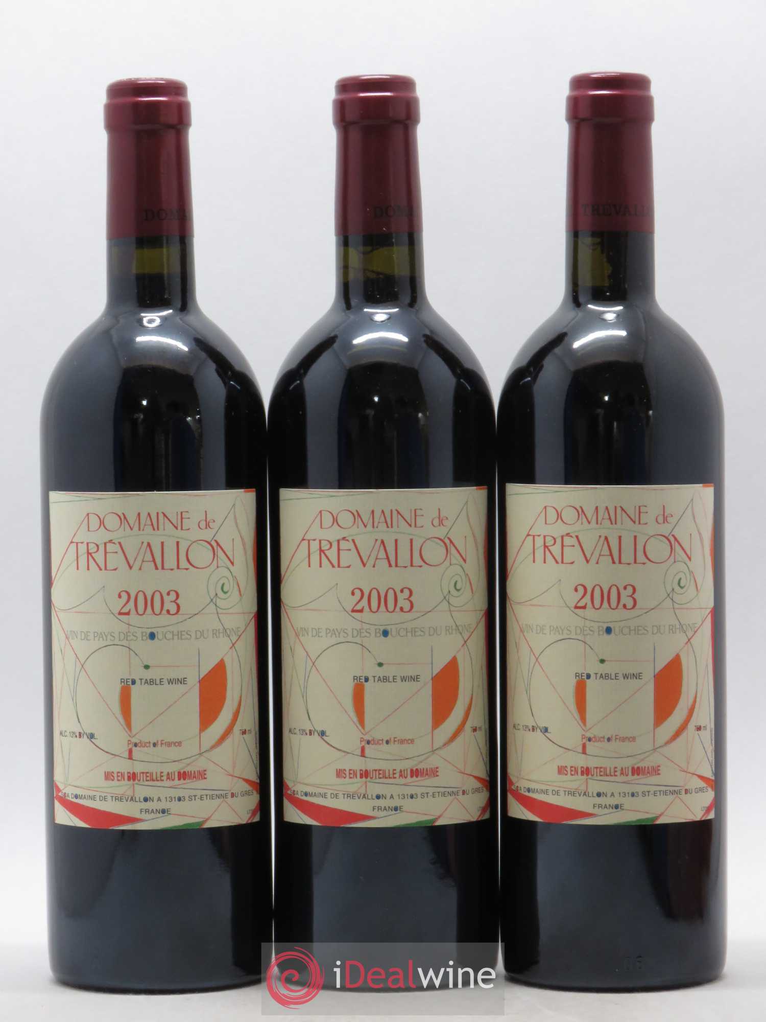 VDP Bouches du Rhône Trévallon (Domaine de) Eloi Dürrbach 2003 - Lot de 3 bouteilles - 0