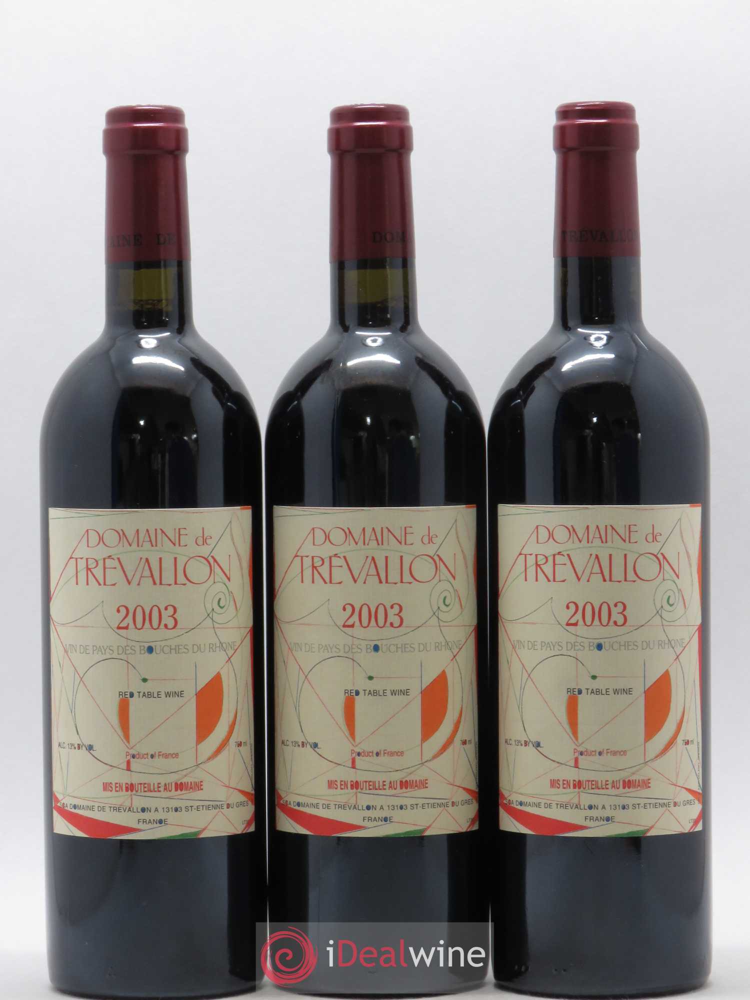VDP Bouches du Rhône Trévallon (Domaine de) Eloi Dürrbach 2003 - Lot de 3 bouteilles - 0