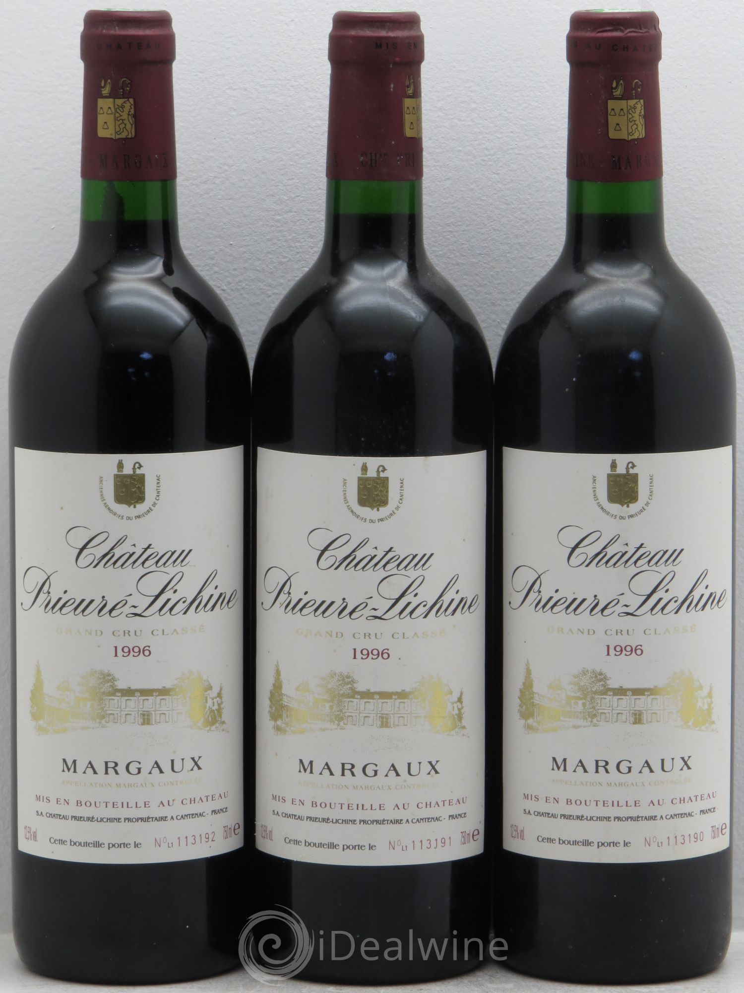 Château Prieuré Lichine 4ème Grand Cru Classé 1996 - Lot de 3 bouteilles - 0
