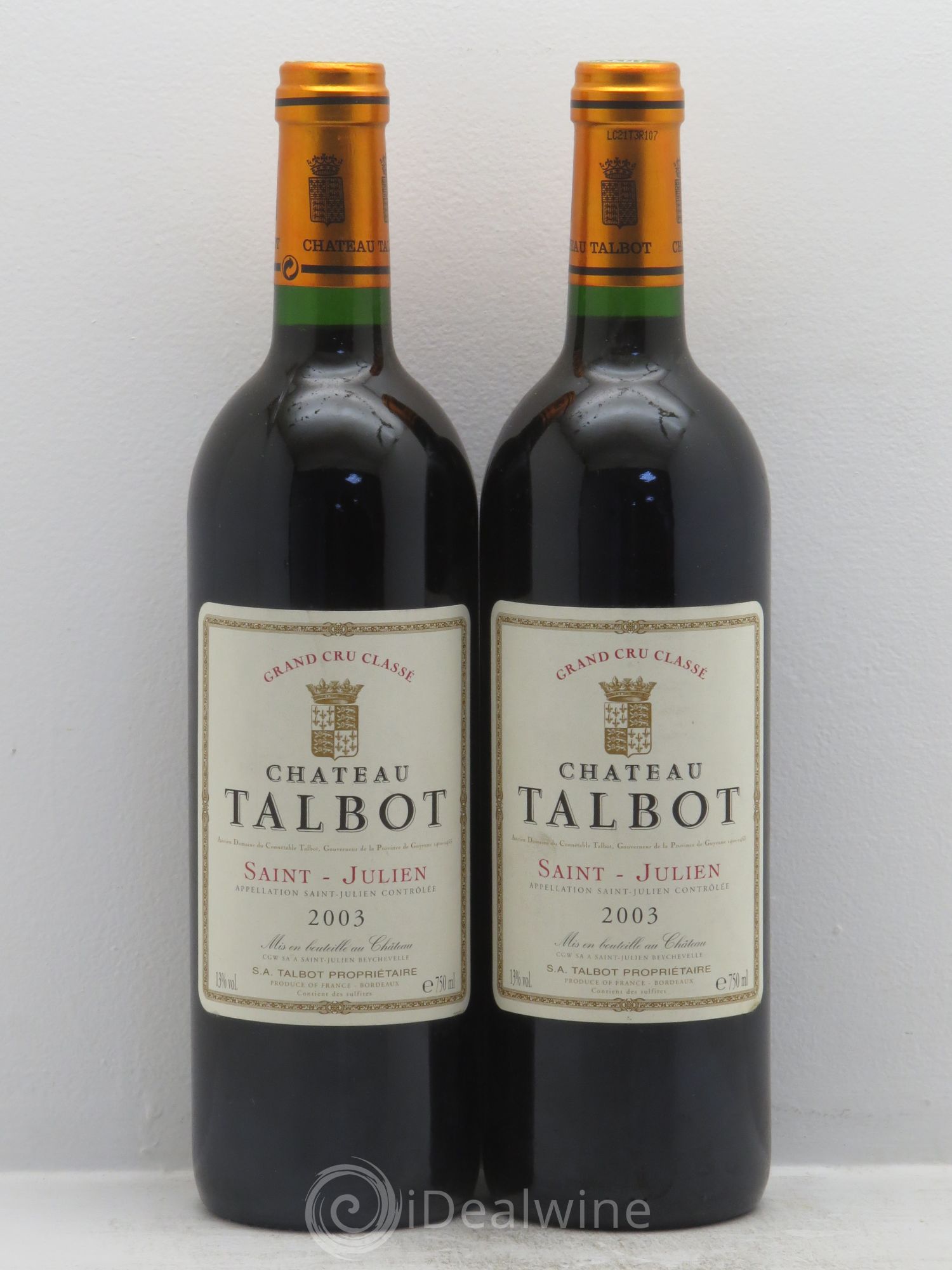 Château Talbot 4ème Grand Cru Classé 2003 - Lot de 2 bouteilles - 0