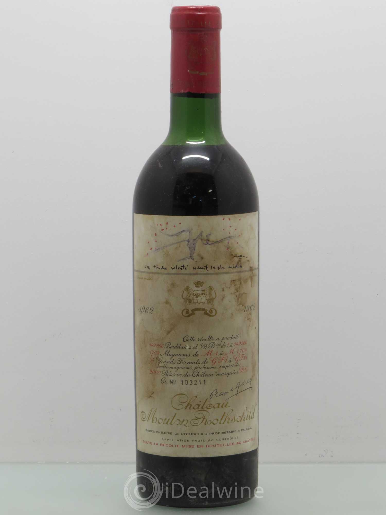 Château Mouton Rothschild 1er Grand Cru Classé 1962 - Lot de 1 bouteille - 0