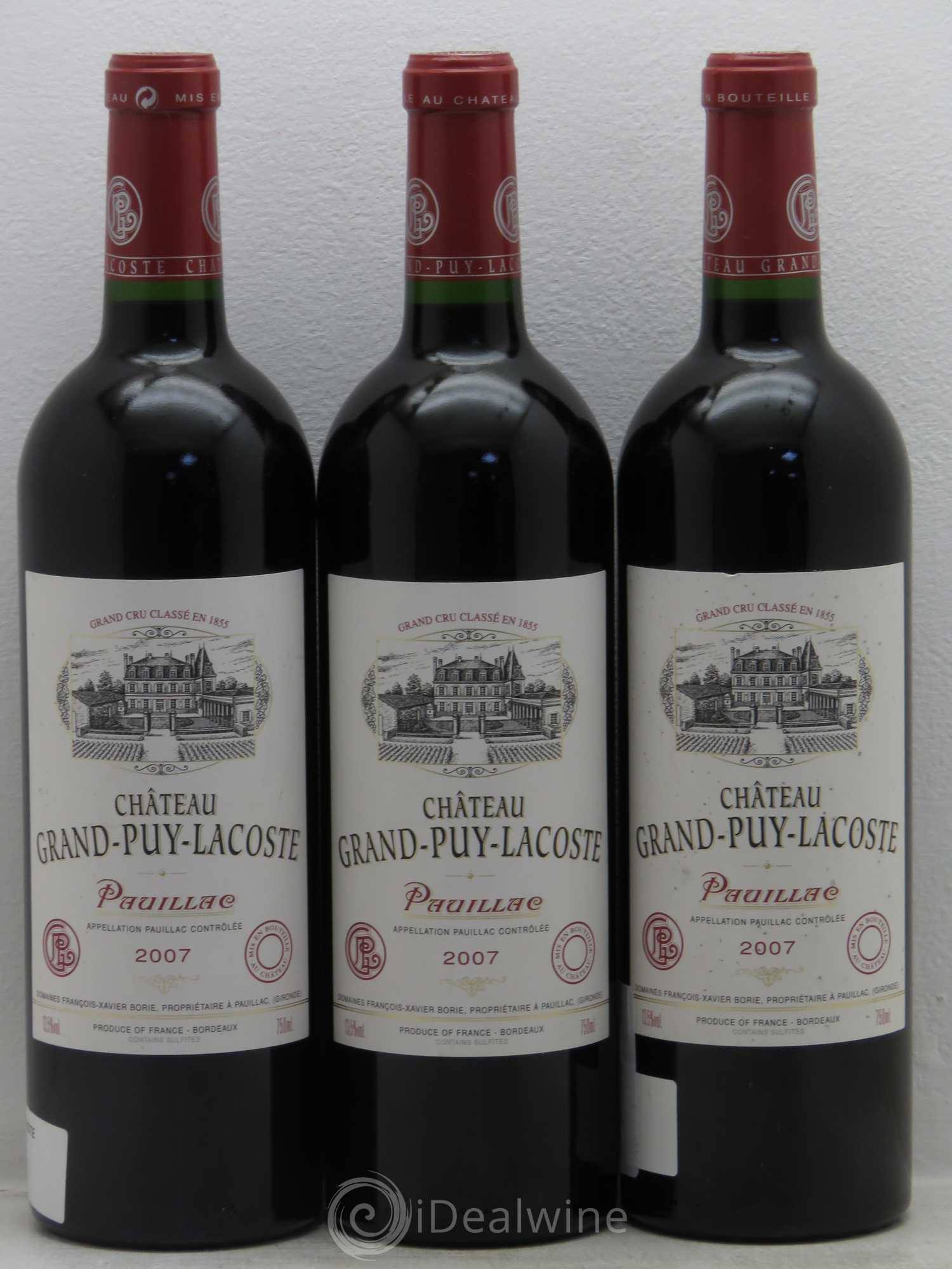 Château Grand Puy Lacoste 5ème Grand Cru Classé 2007 - Lot de 3 bouteilles - 0