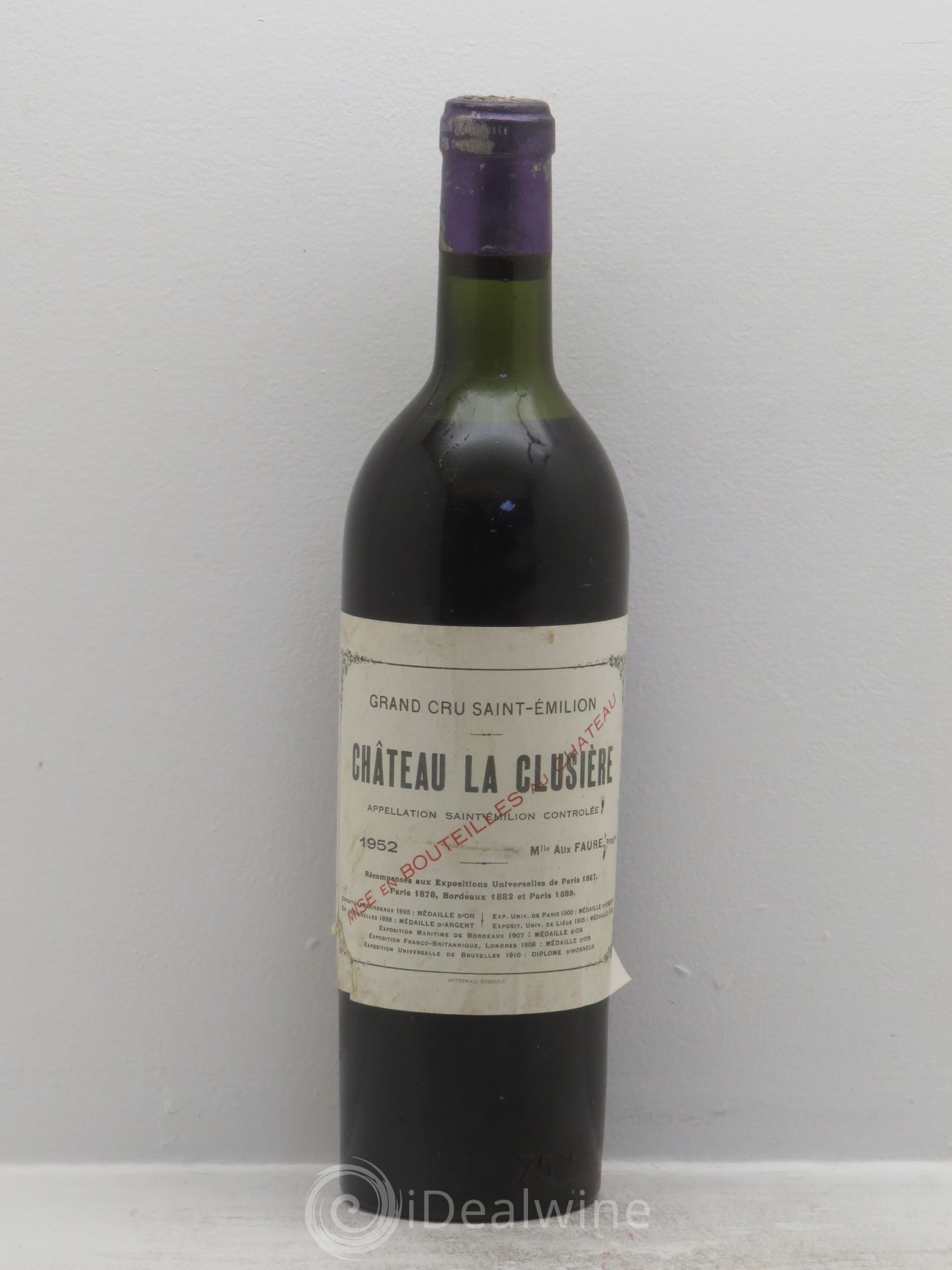 Château la Clusière 1952 - Lot de 1 bouteille - 0