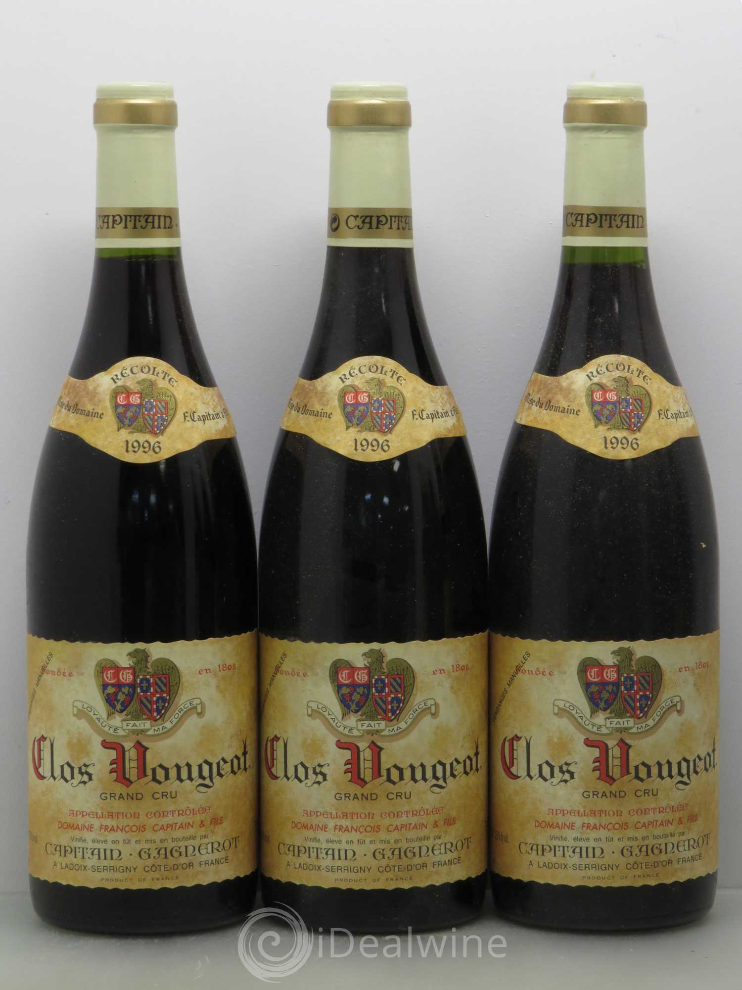 Clos de Vougeot Grand Cru Capitain Gagnerot 1996 - Lot de 6 bouteilles - 1