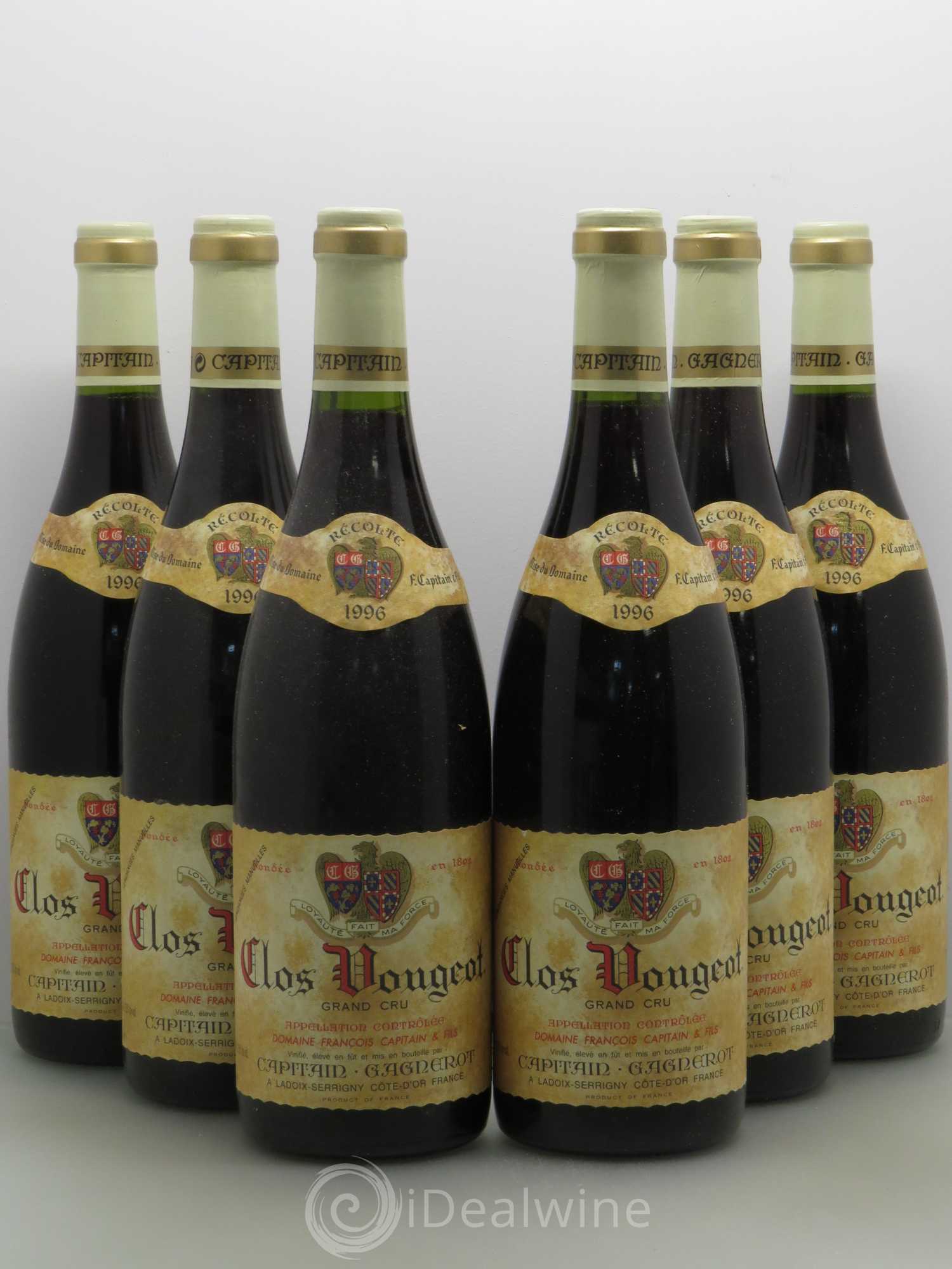 Clos de Vougeot Grand Cru Capitain Gagnerot 1996 - Lot de 6 bouteilles - 0