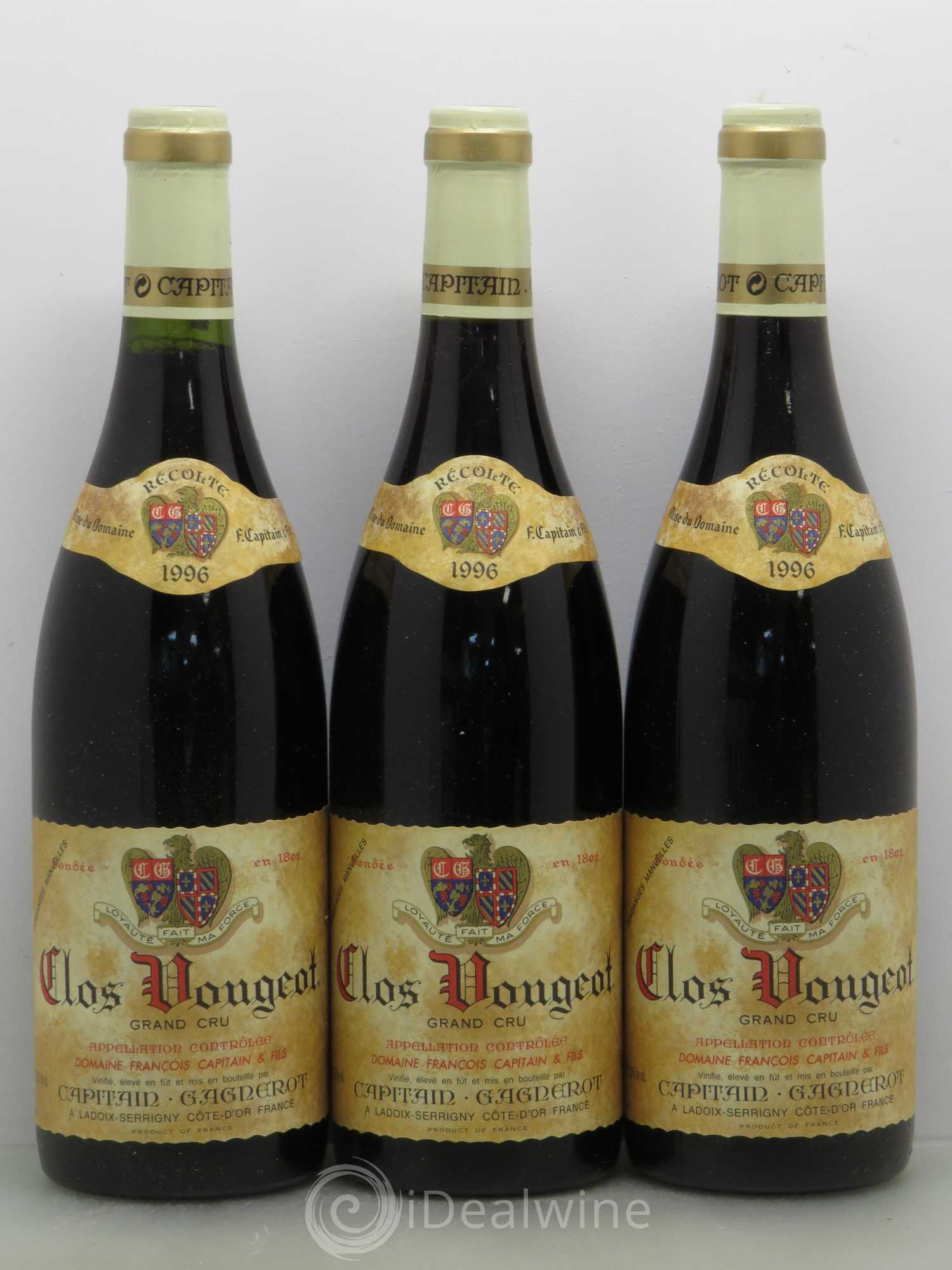 Clos de Vougeot Grand Cru Capitain Gagnerot 1996 - Lot de 3 bouteilles - 0