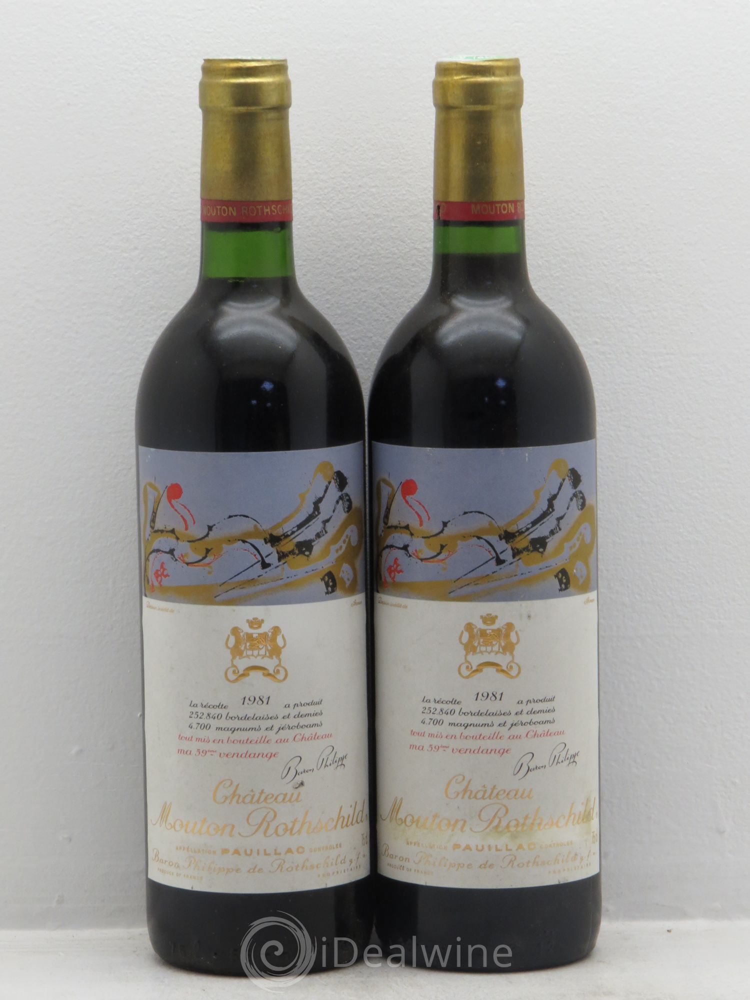 Château Mouton Rothschild 1er Grand Cru Classé 1981 - Lot de 2 bouteilles - 0