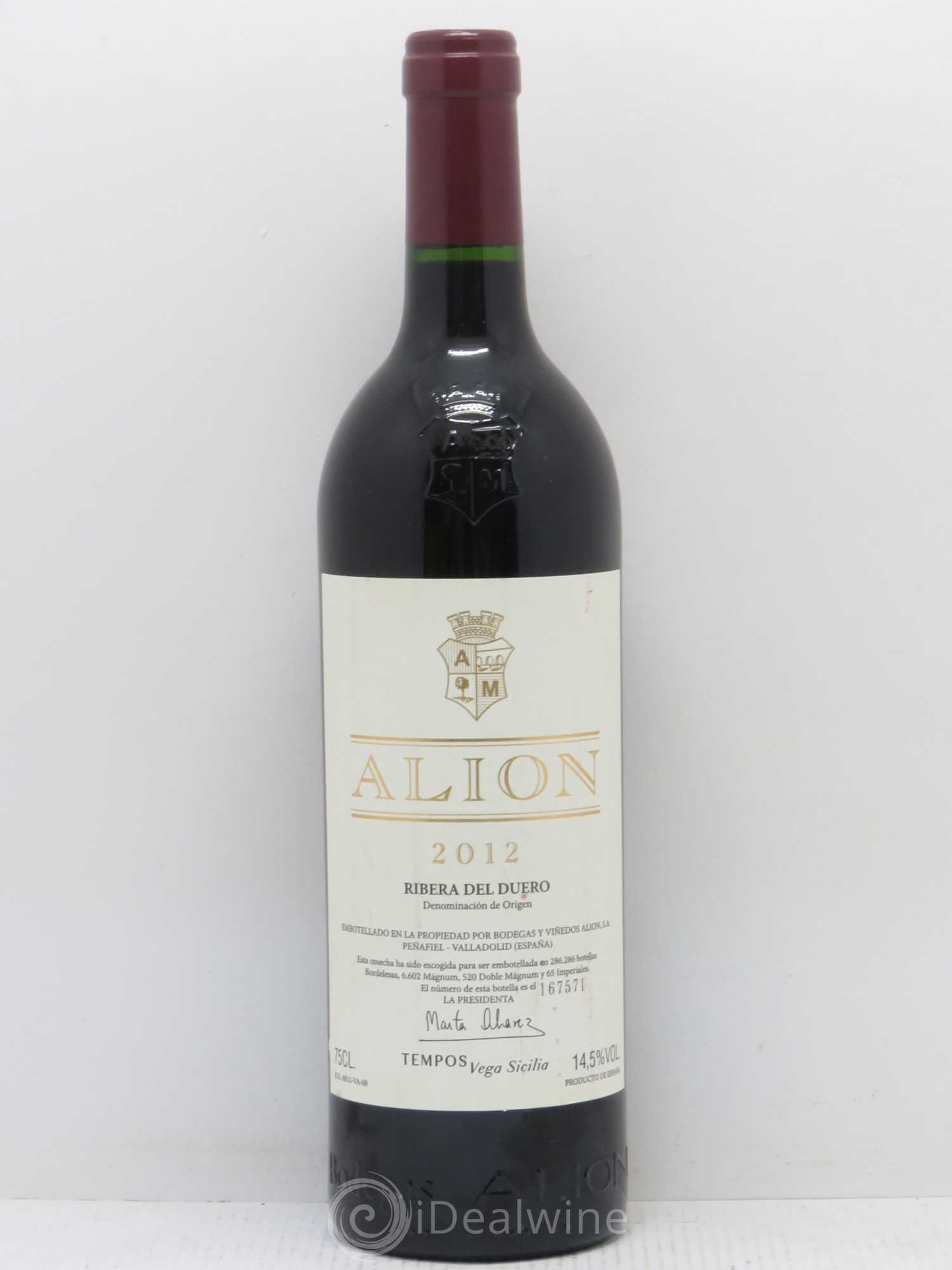 Ribera Del Duero DO Vega Sicilia Alion Famille Alvarez 2012 - Lot de 1 bouteille - 1