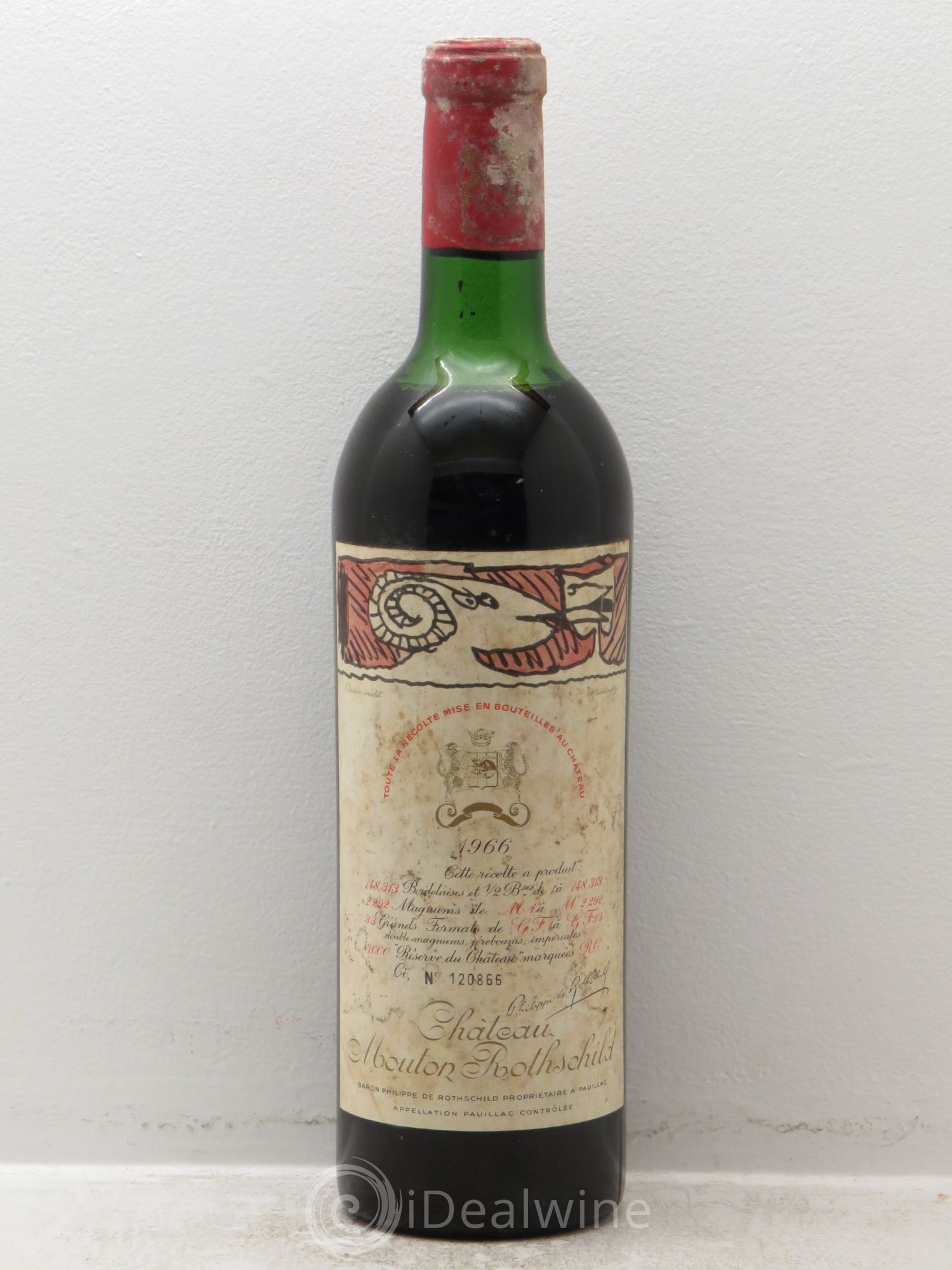 Château Mouton Rothschild 1er Grand Cru Classé 1966 - Lot de 1 bouteille - 0