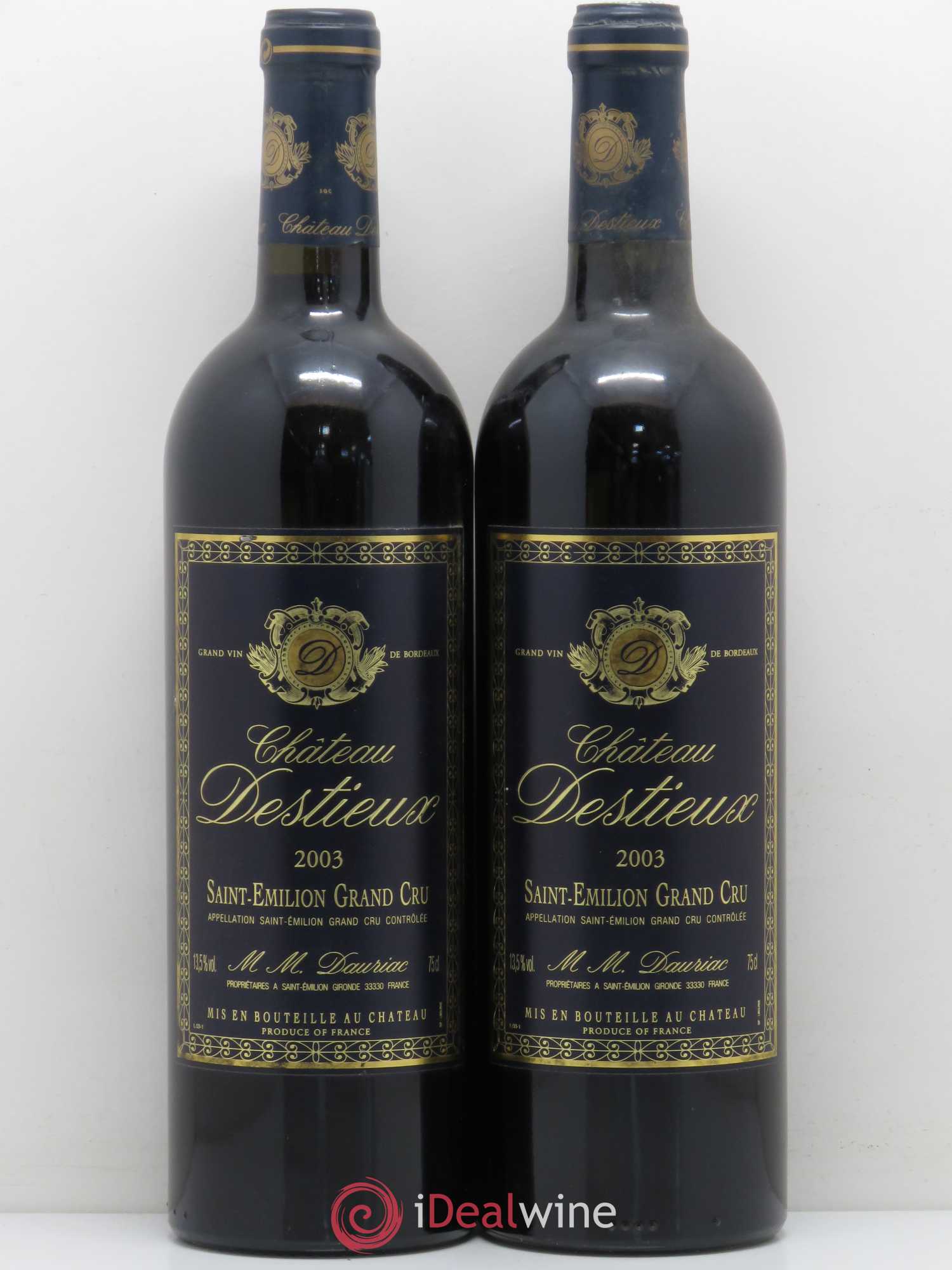 Château Destieux Grand Cru Classé 2003 - Lot de 2 bouteilles - 0