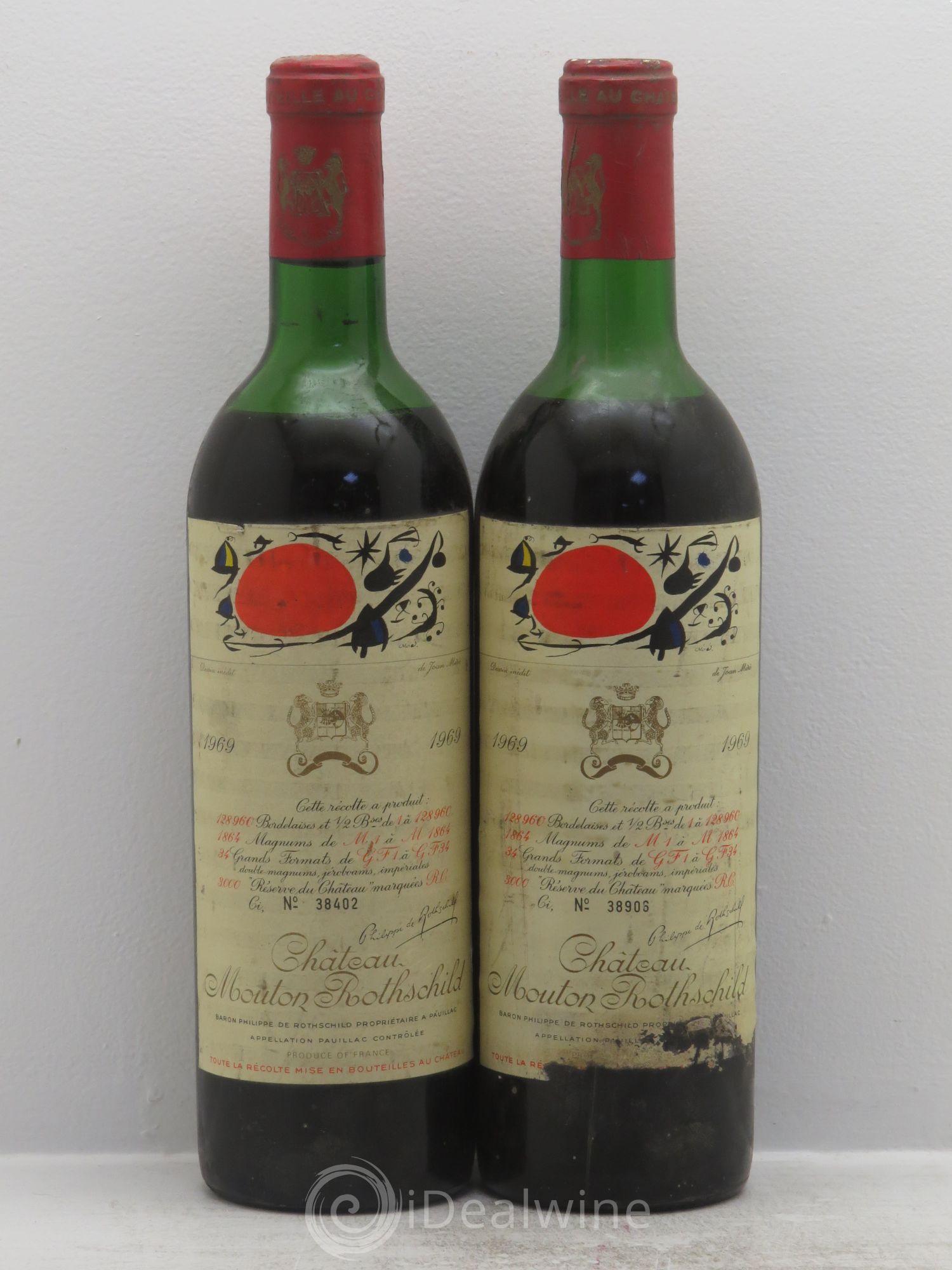 Château Mouton Rothschild 1er Grand Cru Classé 1969 - Lot de 2 bouteilles - 0
