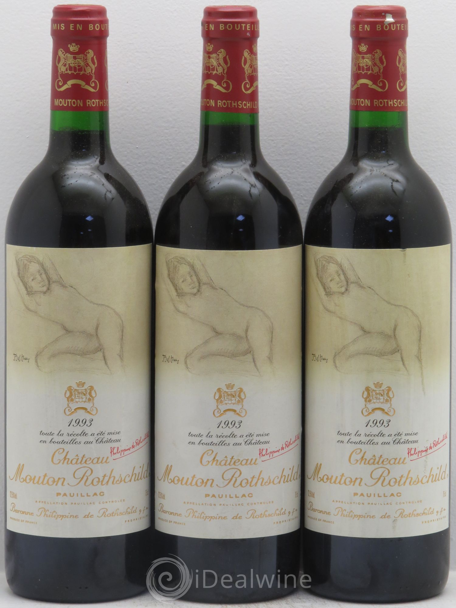 Château Mouton Rothschild 1er Grand Cru Classé 1993 - Lot de 3 bouteilles - 0