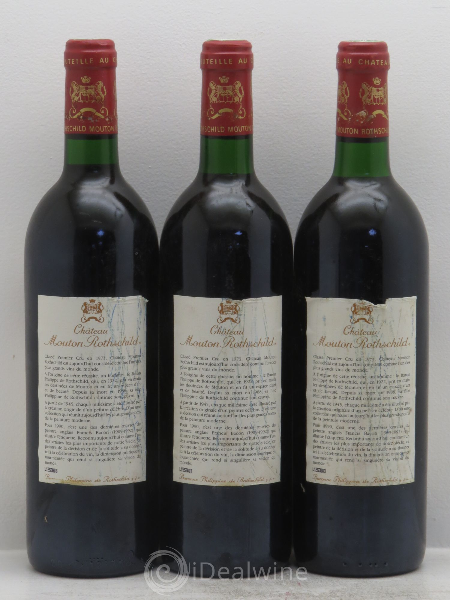 Château Mouton Rothschild 1er Grand Cru Classé 1990 - Lot de 3 bouteilles - 1